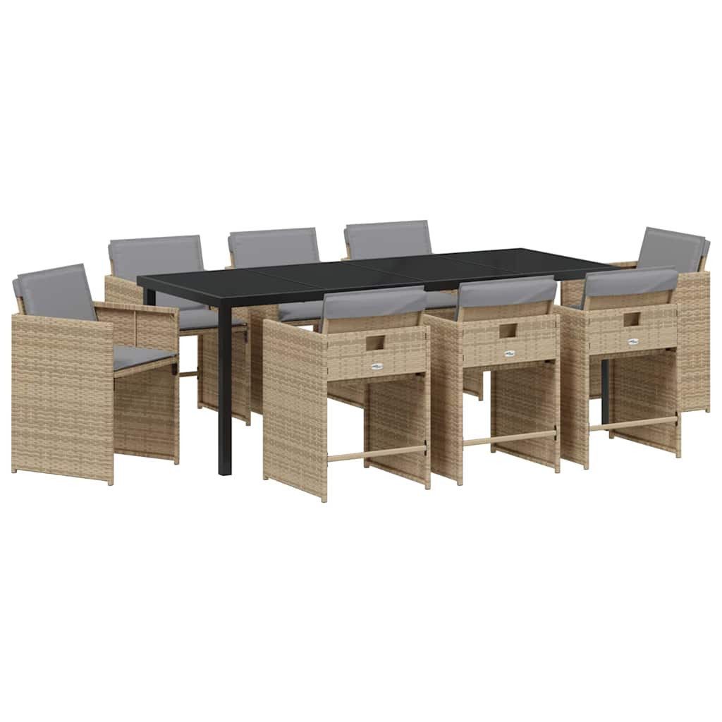 vidaXL Gartenlounge-Set Garten Essgruppe 9 stk. Beige Poly-Rattan, (9-tlg)