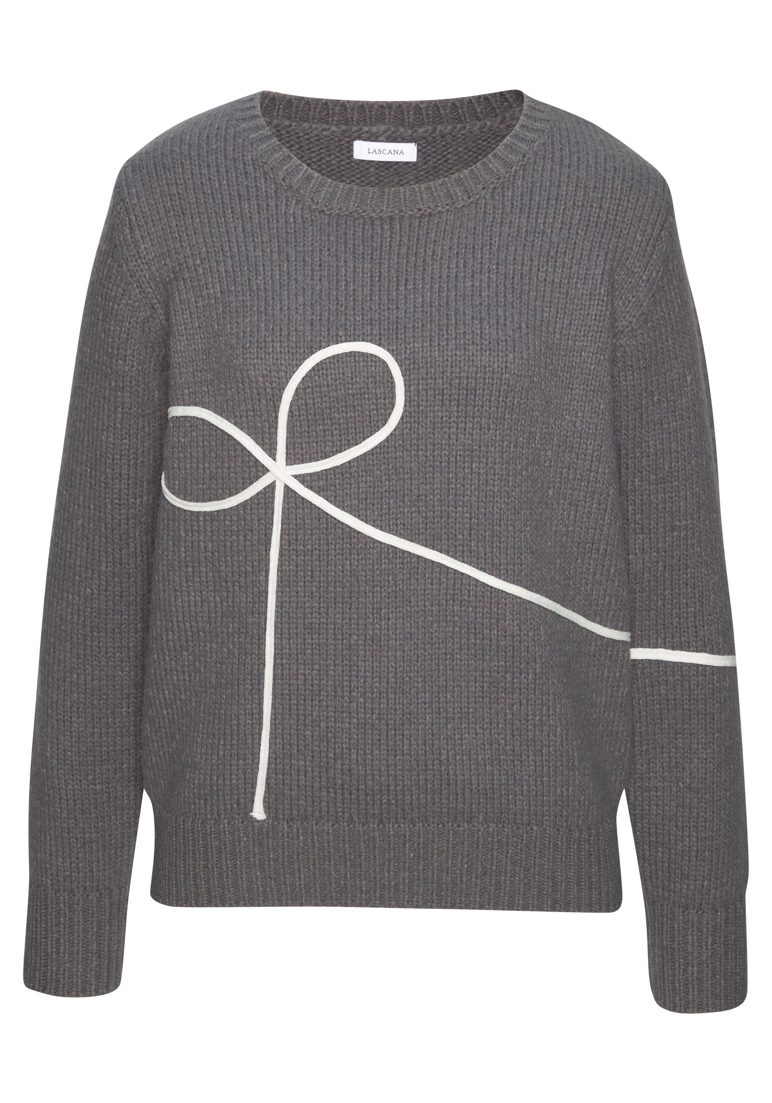 LASCANA Strickpullover mit Schleifen-Applikation vorne, casual