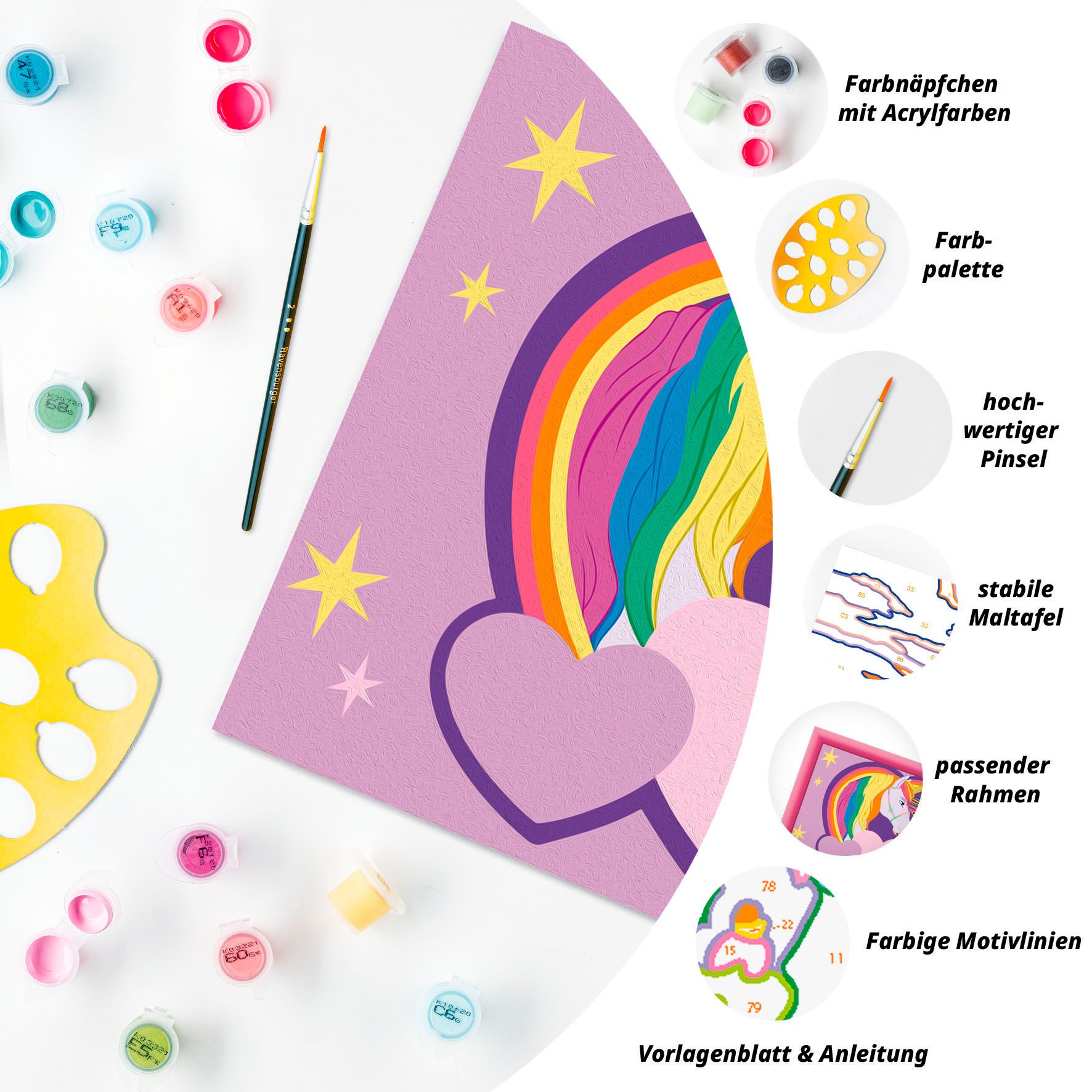 Ravensburger Malen nach Zahlen CreArt, Malen nach Zahlen, Kinder, Unicorn Academy - Sophia & Wildstar, Made in Europe