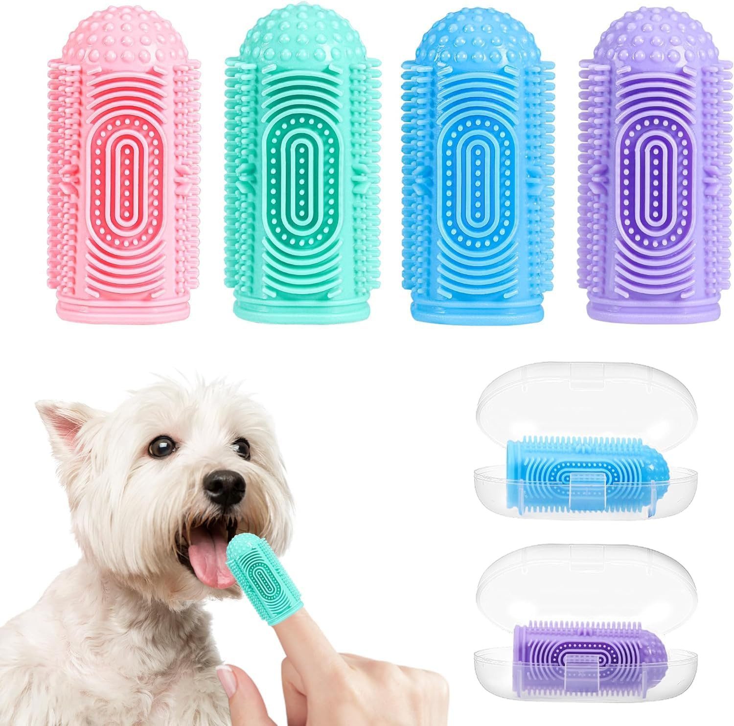 FELIXLEO Tier-Fingerzahnbürste 4 Fingerzahnbürsten Hunde Zahnbürste Zahnreinigung Haustier