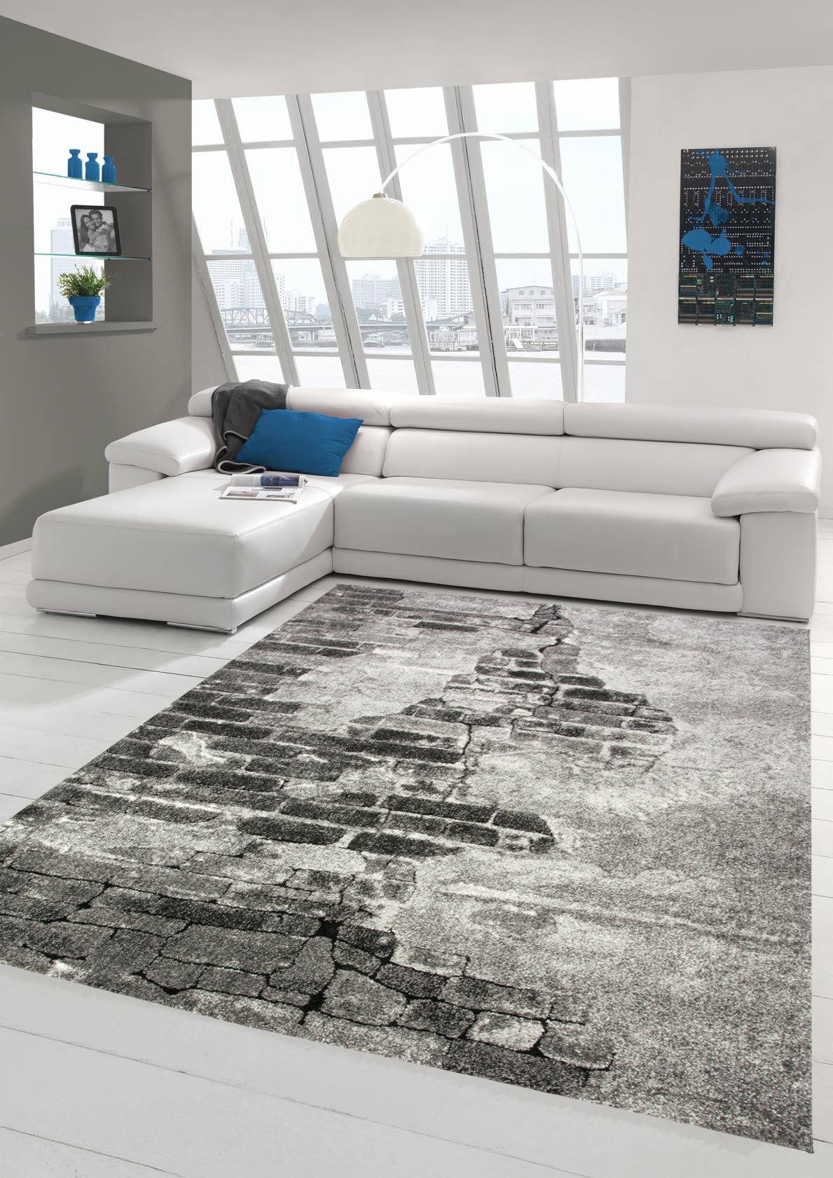Teppich Teppich Design Steinoptik Wohnzimmer Teppich in grau, Teppich-Traum,  rechteckig, Höhe: 14 mm