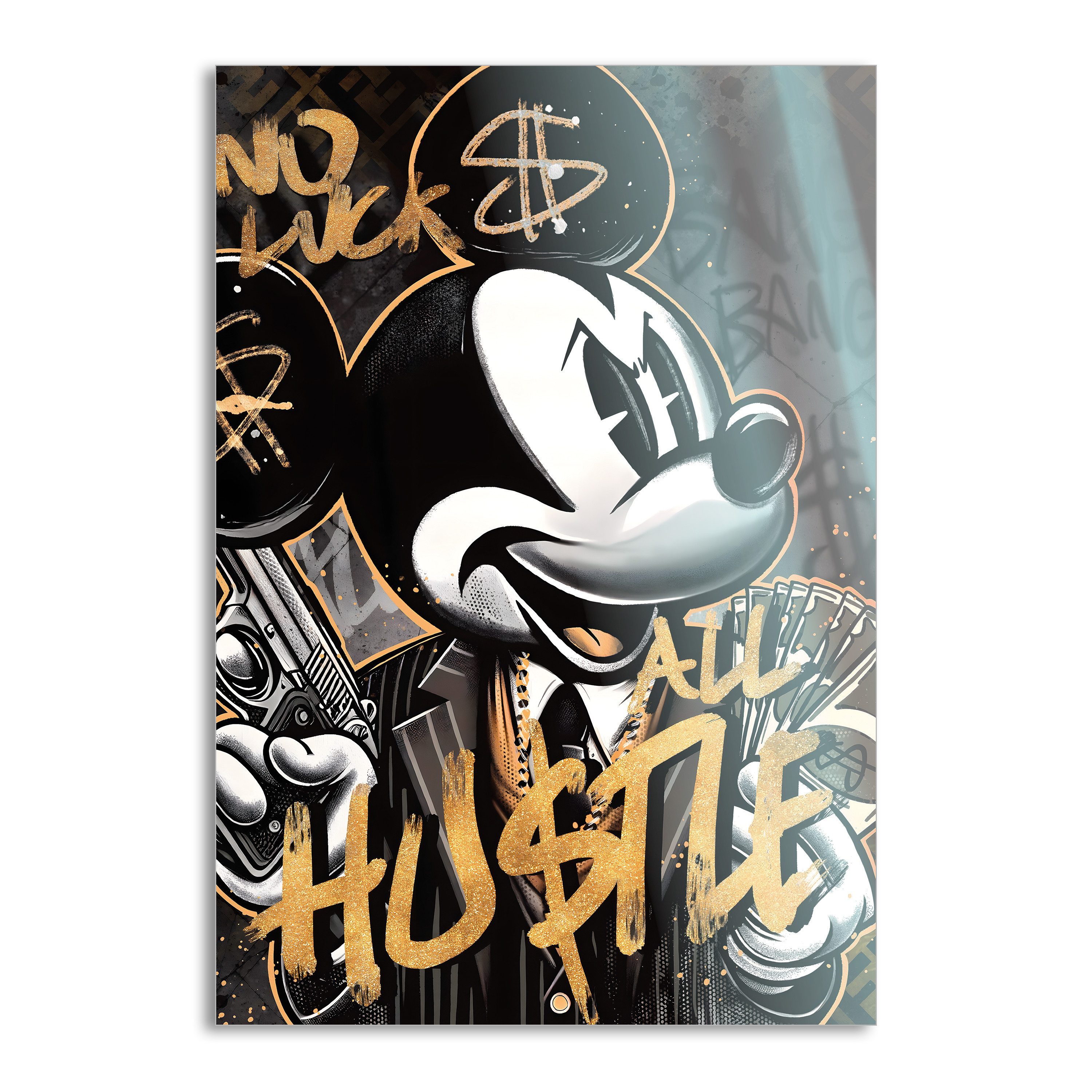 SimpleCanvas Wandbild All Hustle Mickey - Leinwandbild Pop Art / Motivation, Wandbild Mickey Mouse, Geld, Motivation