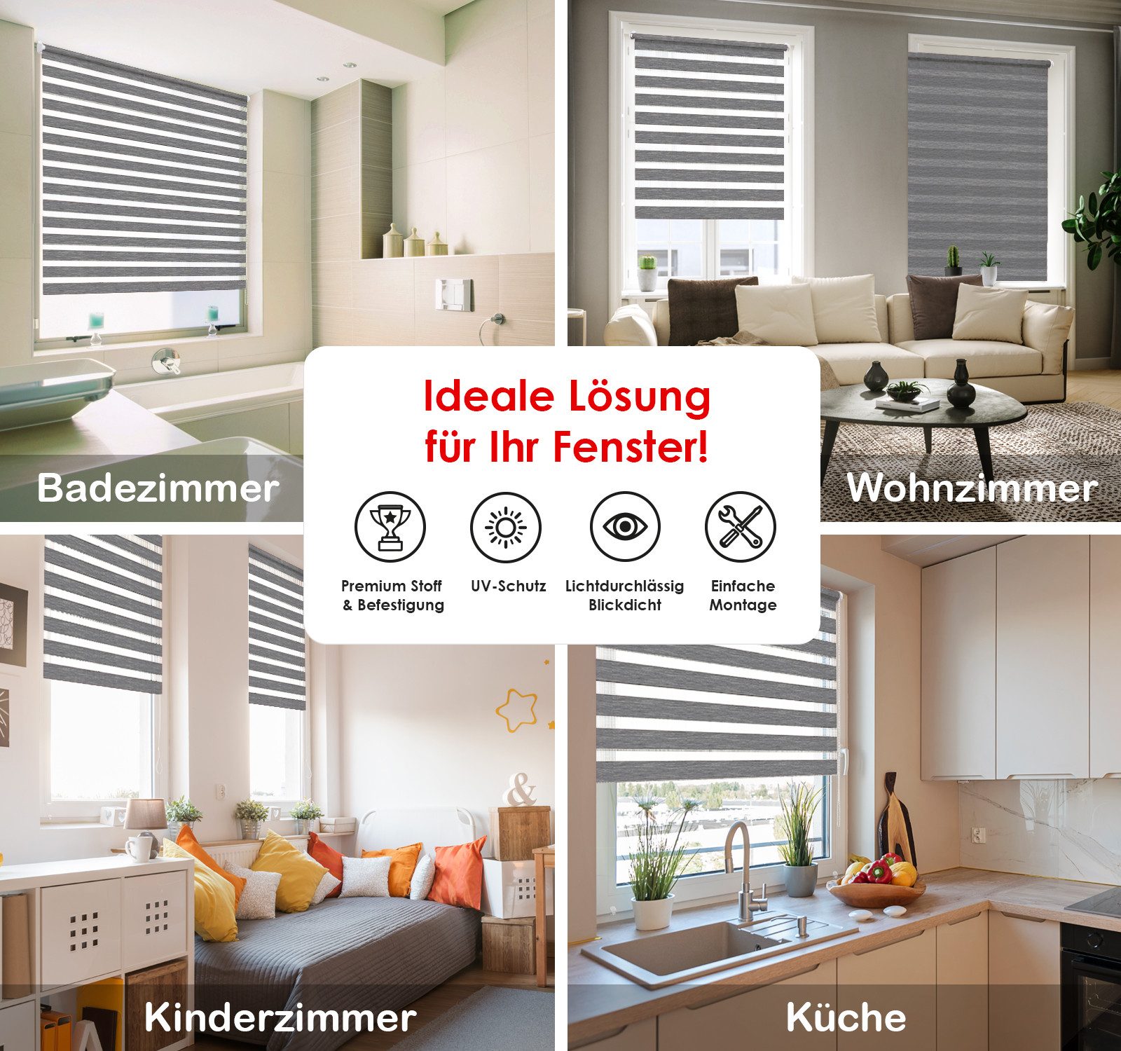 Doppelrollo Duo Rollo Klemmfix ohne Bohren für Fenster Rollos Faltrollo "Natural", DomDeco, Klemm- oder Schraubmontage, Klemmbar, Kettenzug, ohne Bohren, Sicht- – Bild 2 von 5
