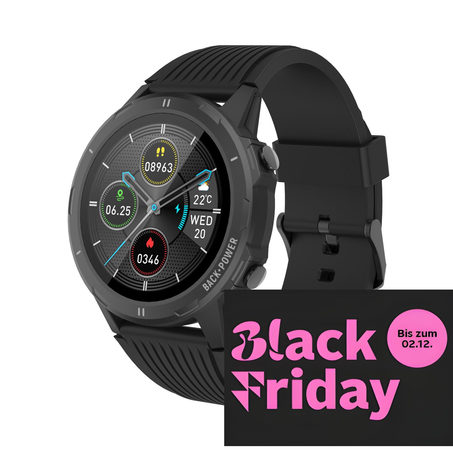 Denver BLACK FRIDAY ANGEBOT SW-351 Gummi Armband Bluetooth Fitness Tracker Smartwatch (Proprietär), mit Herzfrequenzsensor
