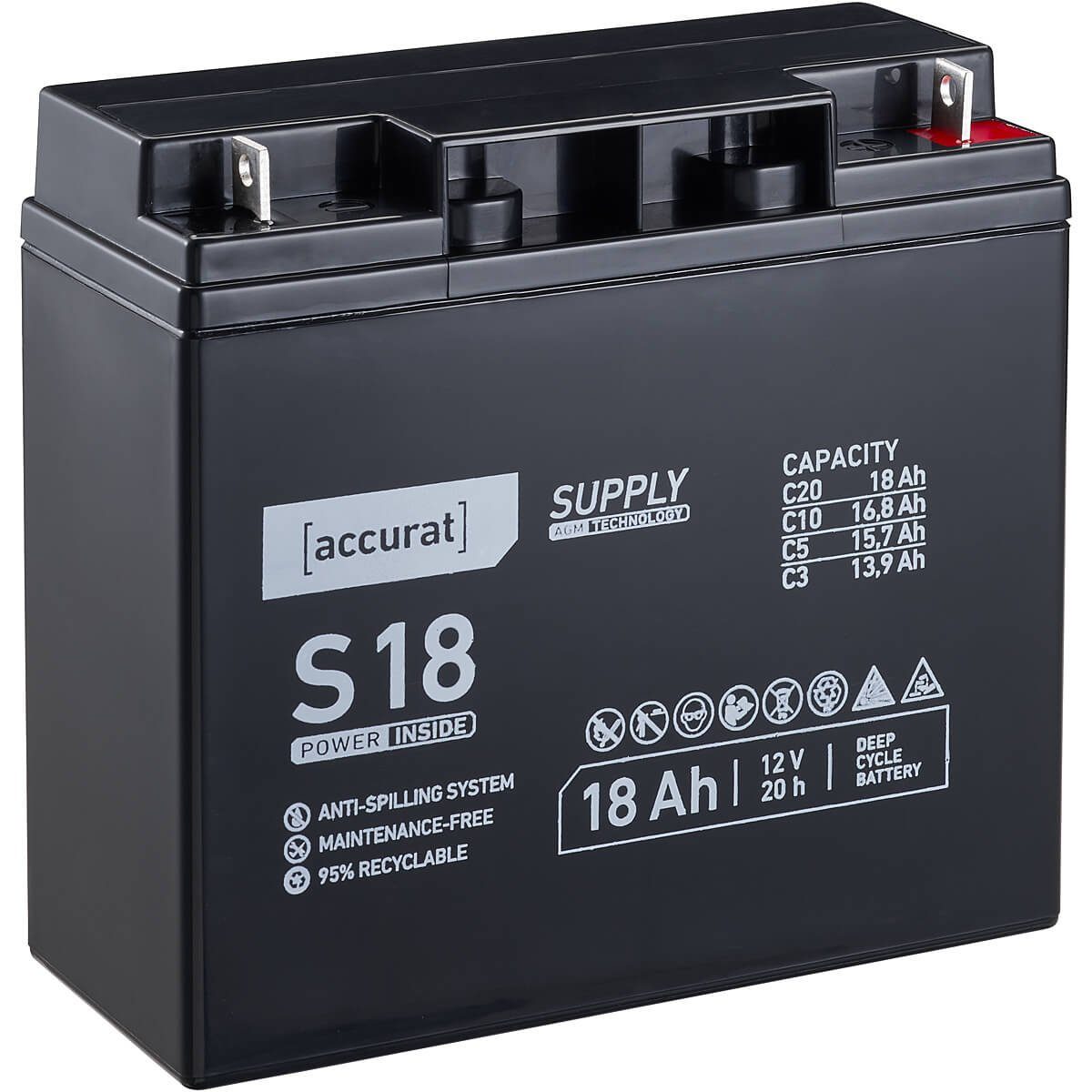 accurat 12V 18Ah AGM Batterie für USV, Notstrom & Kinderauto Batterie, (12 V V)