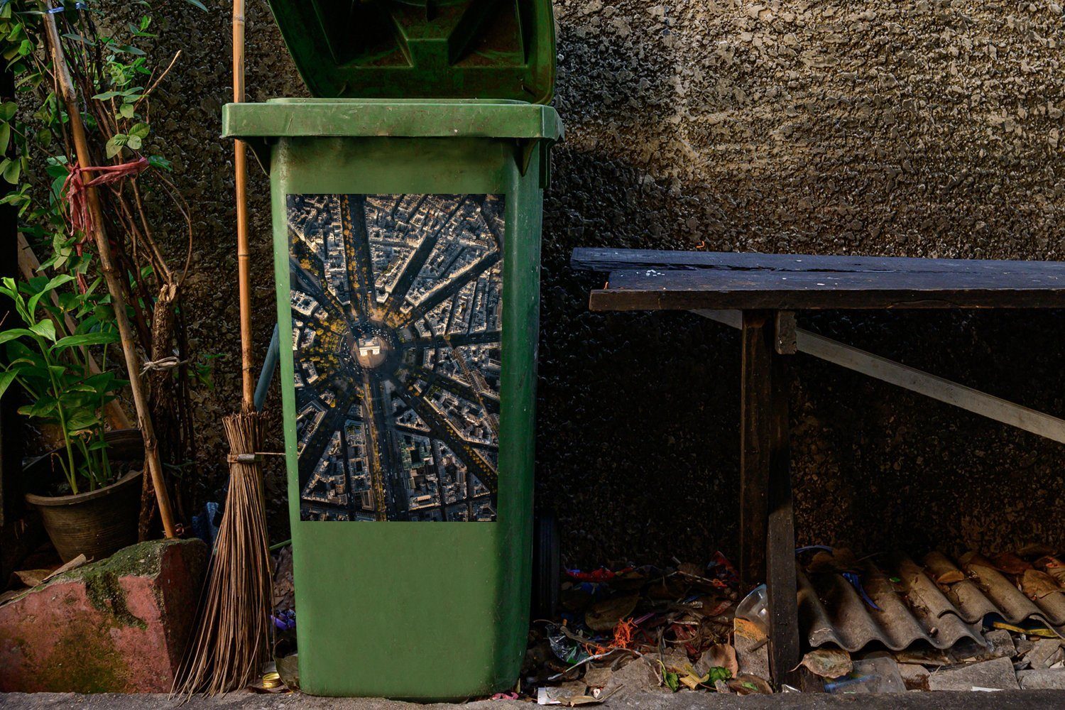 Mülltonne, St), (1 Container, de und um Arc Wandsticker der MuchoWow den Straße Sticker, aus Abfalbehälter rund Triomphe Gebäude Mülleimer-aufkleber,