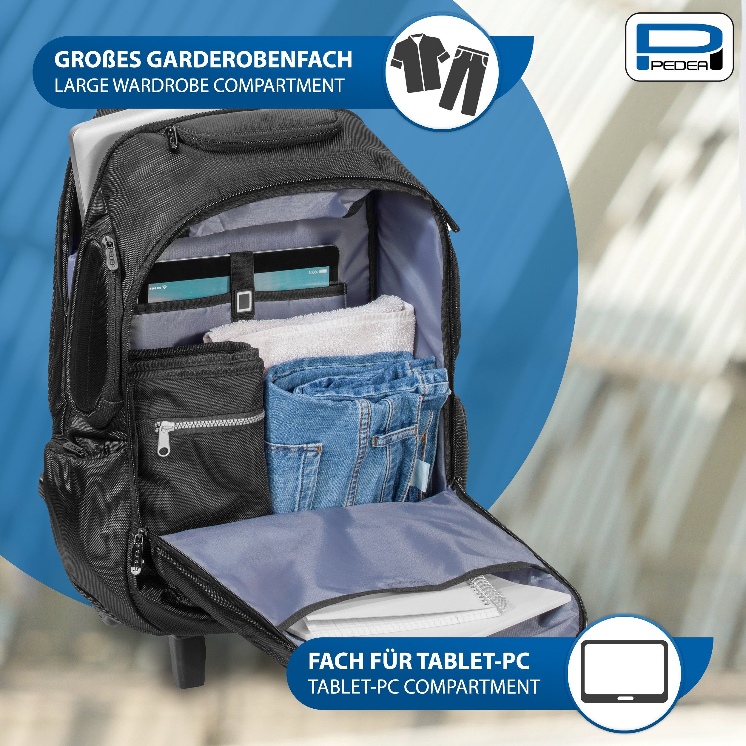 PEDEA Business-Trolley PREMIUM, 2, Rucksack Rollen, Raumwunder mit viel Platz