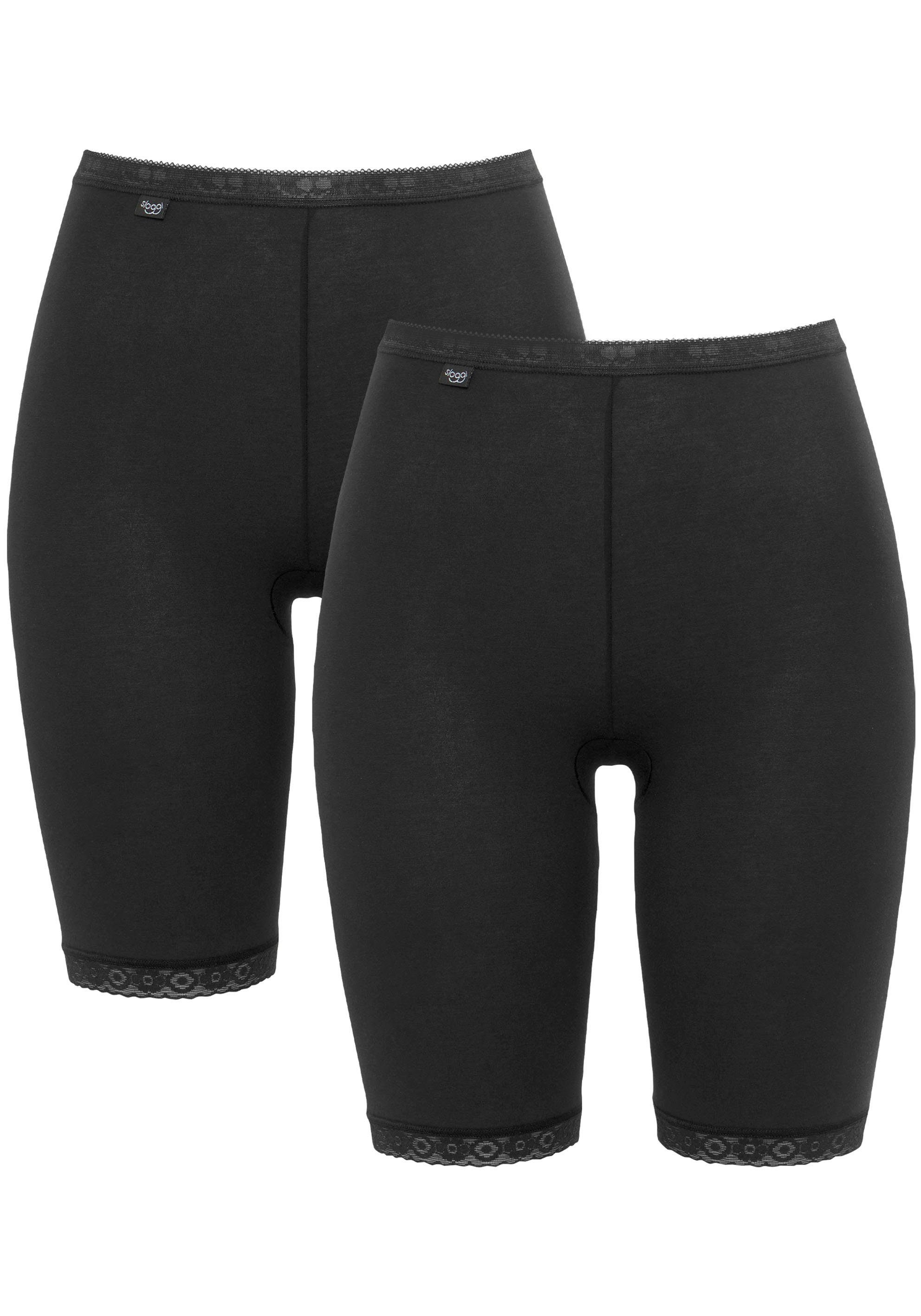 Spitzenbesatz + Long-Pants Lange BLACK Basic mit (Packung, Sloggi 2-St) Unterhose