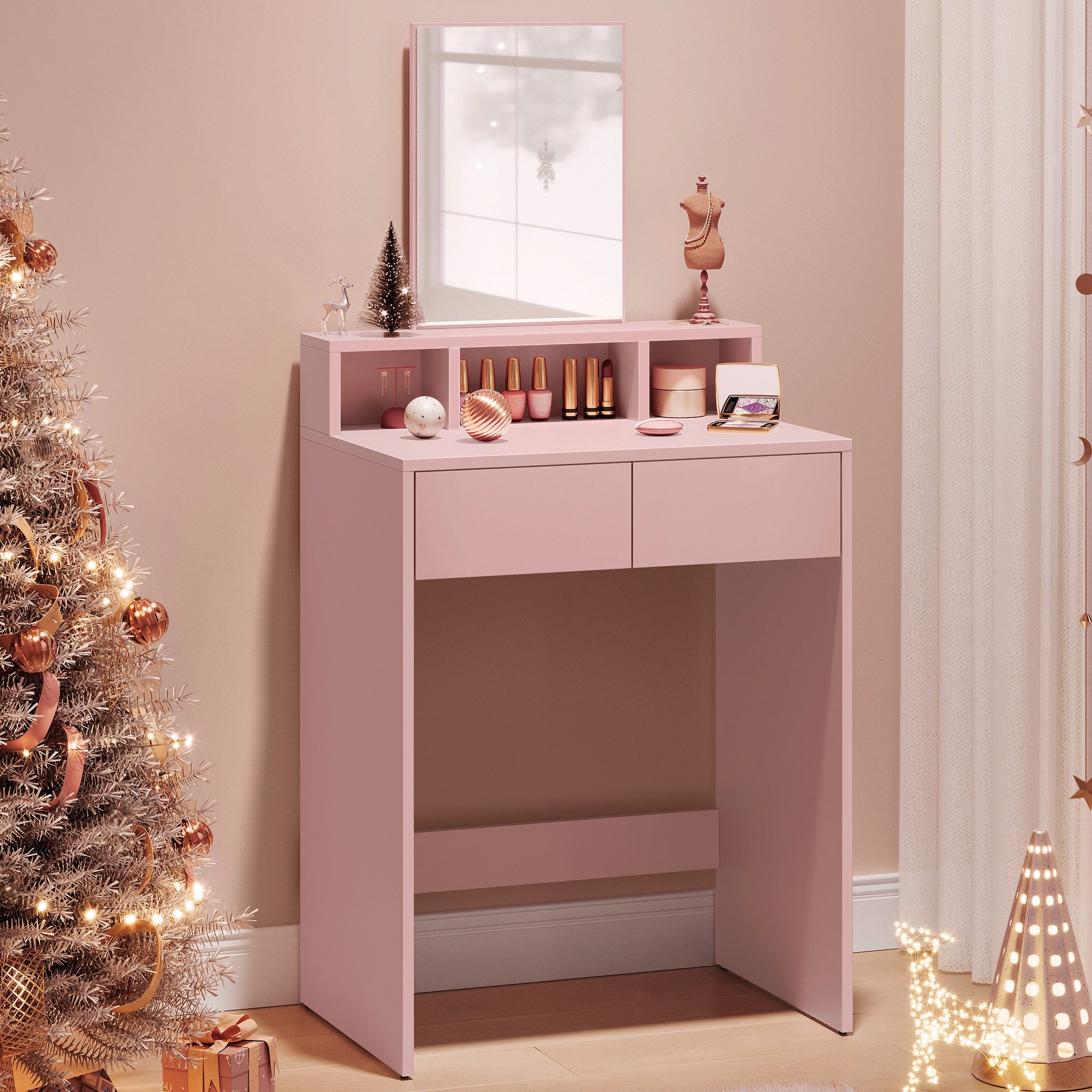 VASAGLE Schminktisch, großem Spiegel, 2 Schubladen, 3 offene Fächer, Modern günstig online kaufen