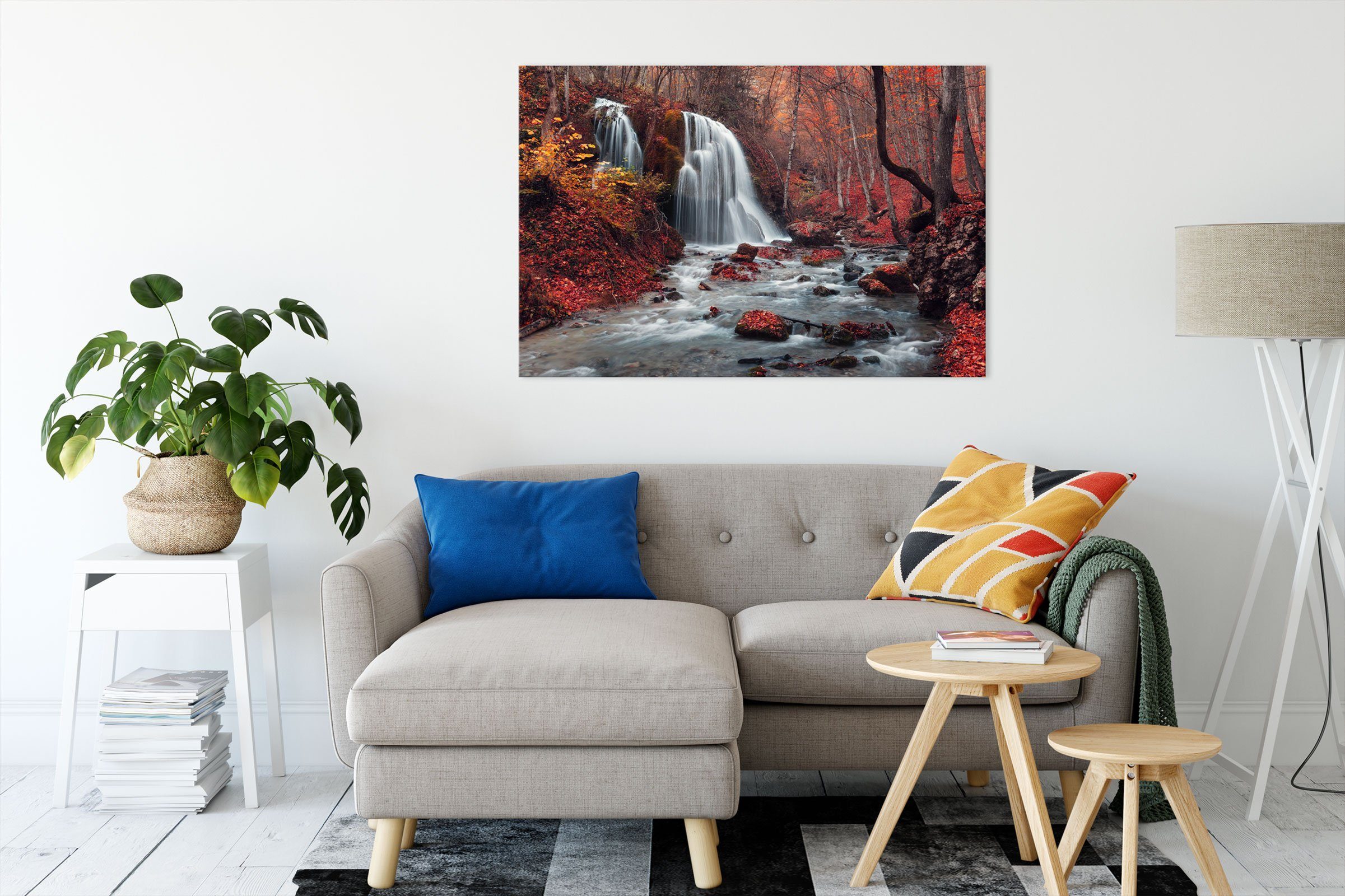 Wald, St), Wasserfall (1 bespannt, im Leinwandbild im Wasserfall Wald fertig Zackenaufhänger Pixxprint Leinwandbild inkl.