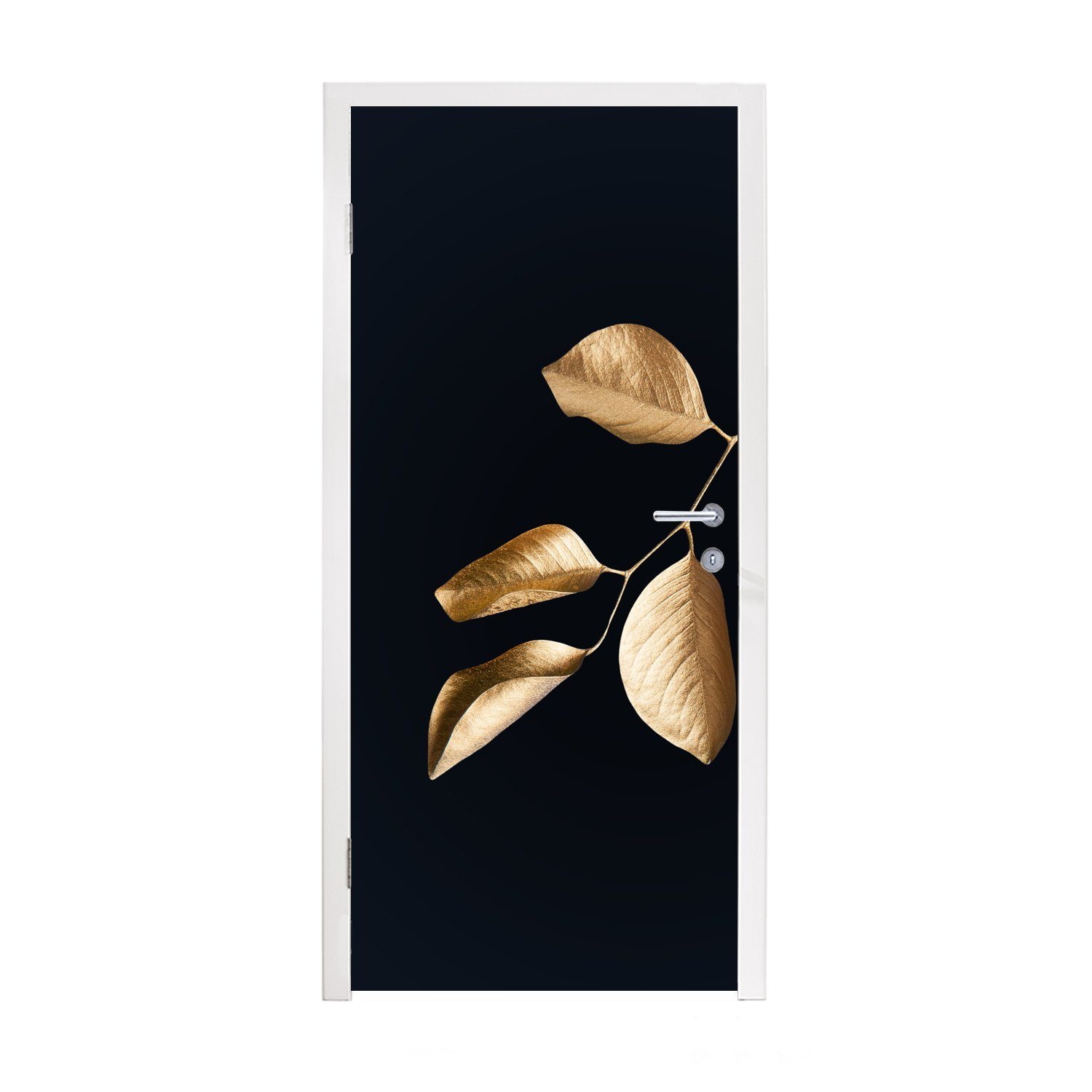 MuchoWow Türtapete Blätter - Zweig - Gold - Luxus, Matt, bedruckt, (1 St), Fototapete für Tür, Türaufkleber, 75x205 cm