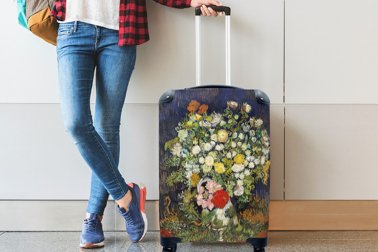 Vase Gogh, rollen, mit - MuchoWow Blumenstrauß in Handgepäck Ferien, Trolley, Reisekoffer Reisetasche für 4 Rollen, einer Vincent van Handgepäckkoffer