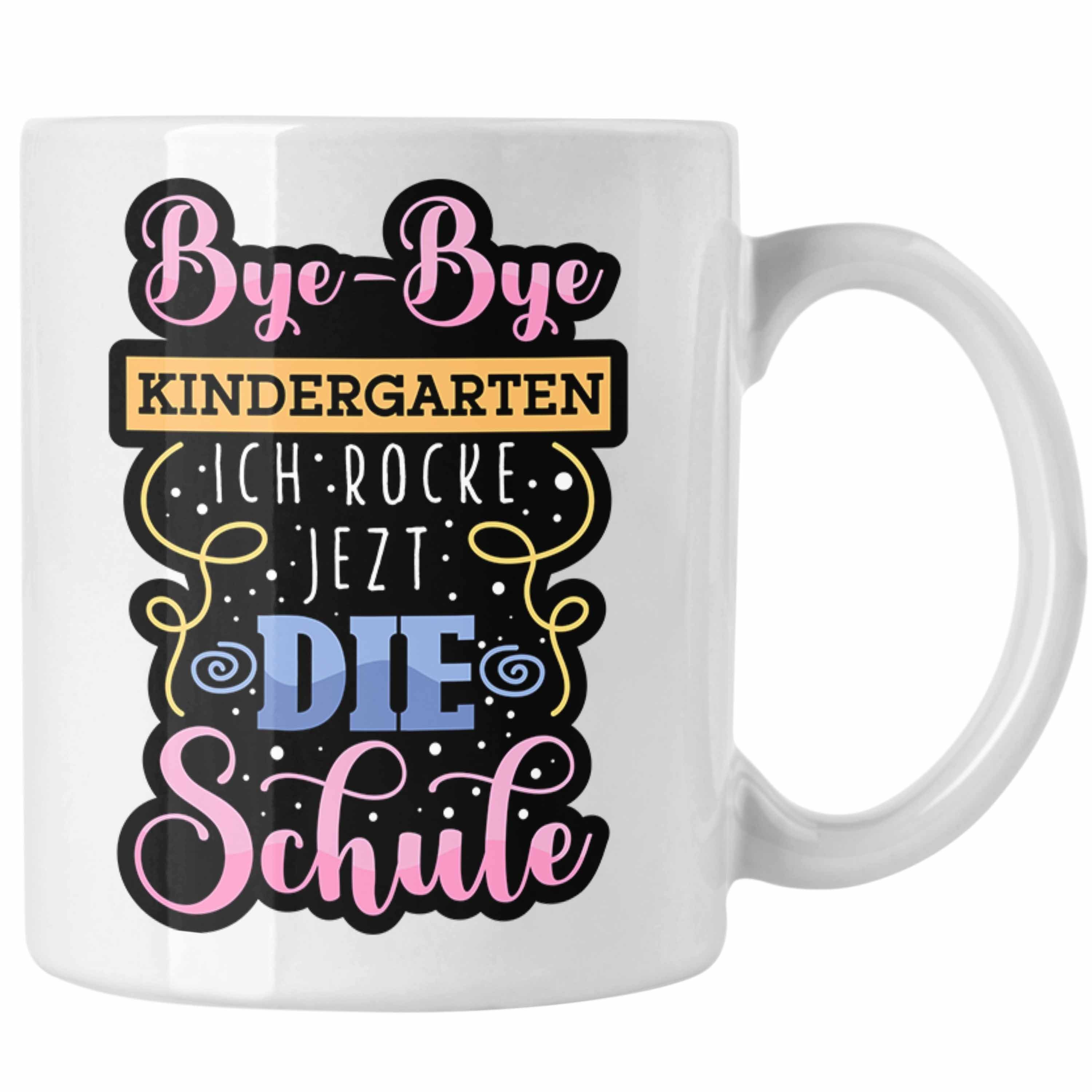 Trendation Tasse Einschulung Tasse "Bye-Bye Kindergarten, Ich rocke jetzt die Schule" G Weiss