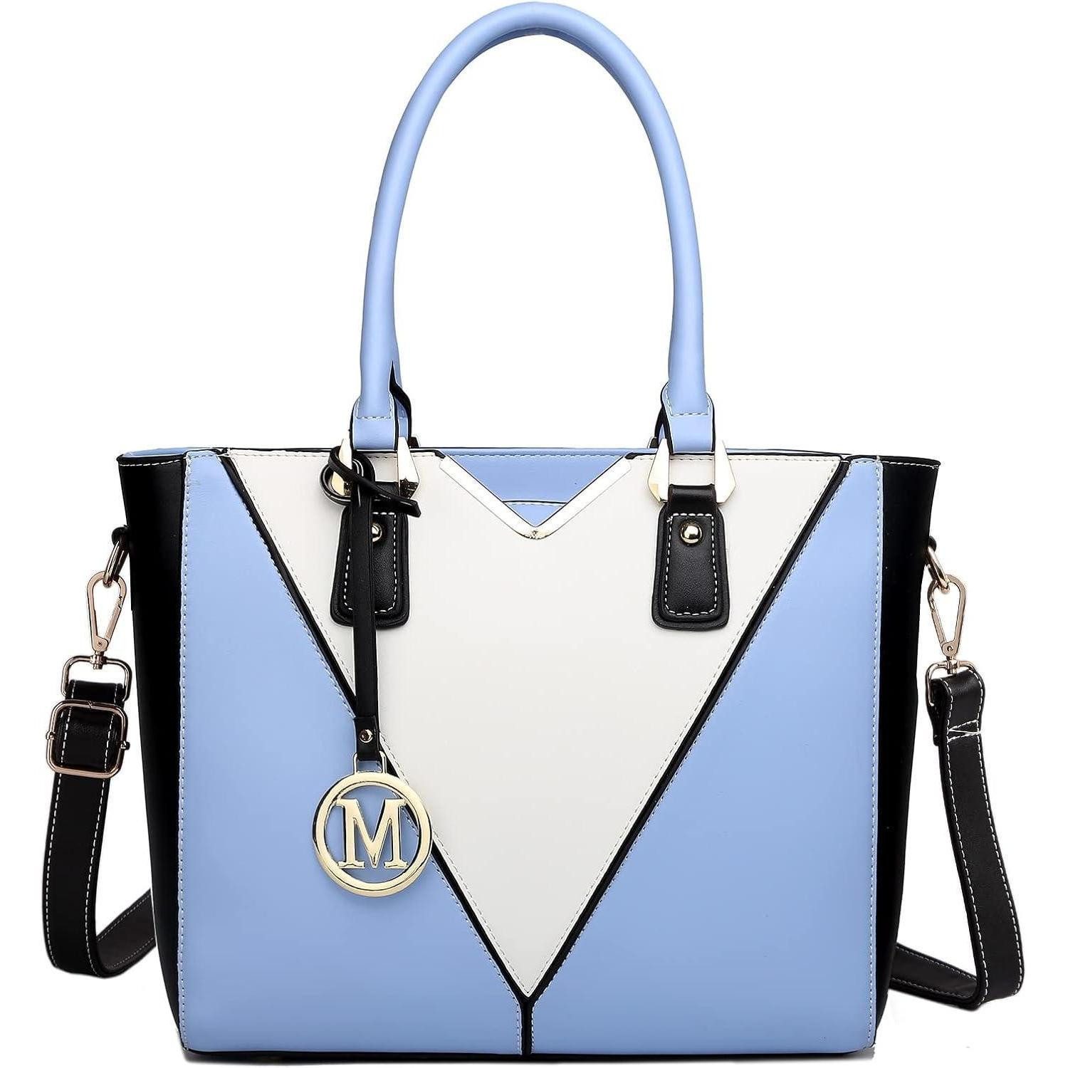 Handtasche Damen Handtasche V-Design Schultertasche Shopper Blau Ledertasche