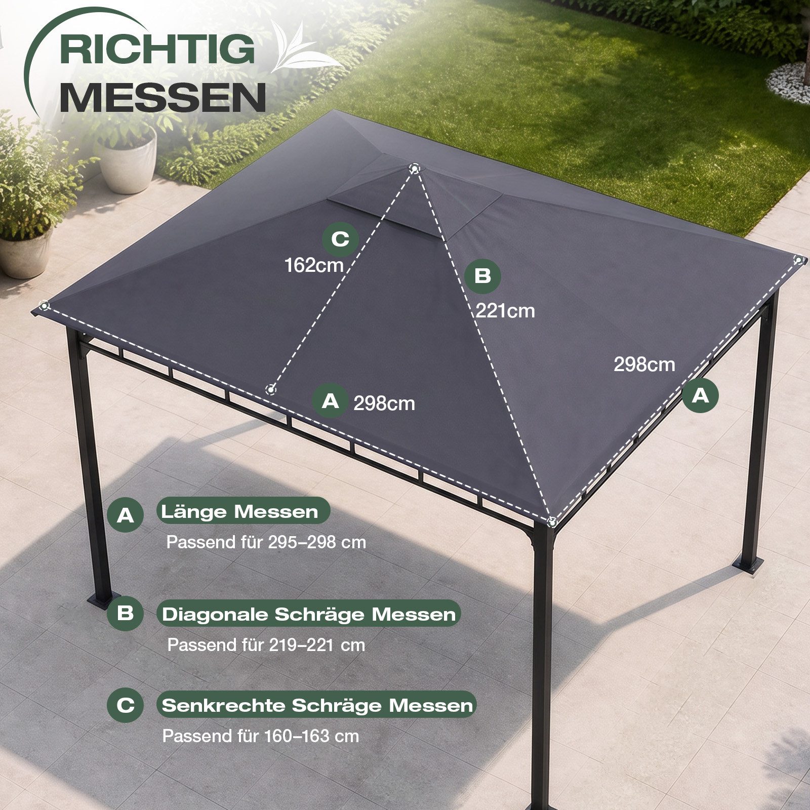 Sekey Pavillon-Ersatzdach Ersatzdach für Gartenpavillon 3x3 m Wasserdicht mit UV-Schutz, Robustes 800D Polyestergewebe mit doppelter PU-Beschichtung – Bild 3 von 5