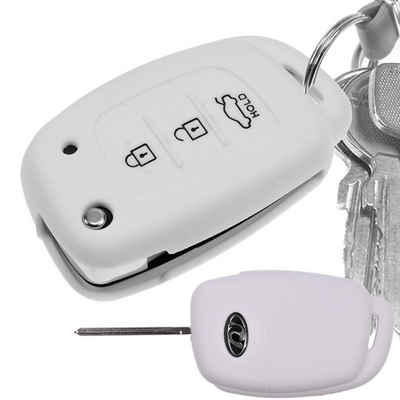mt-key Schlüsseltasche Autoschlüssel Softcase Silikon Schutzhülle Weiß, für Hyundai i10 i20 Elantra i40 Sonata ix25 ix35 Tucson 3 Tasten