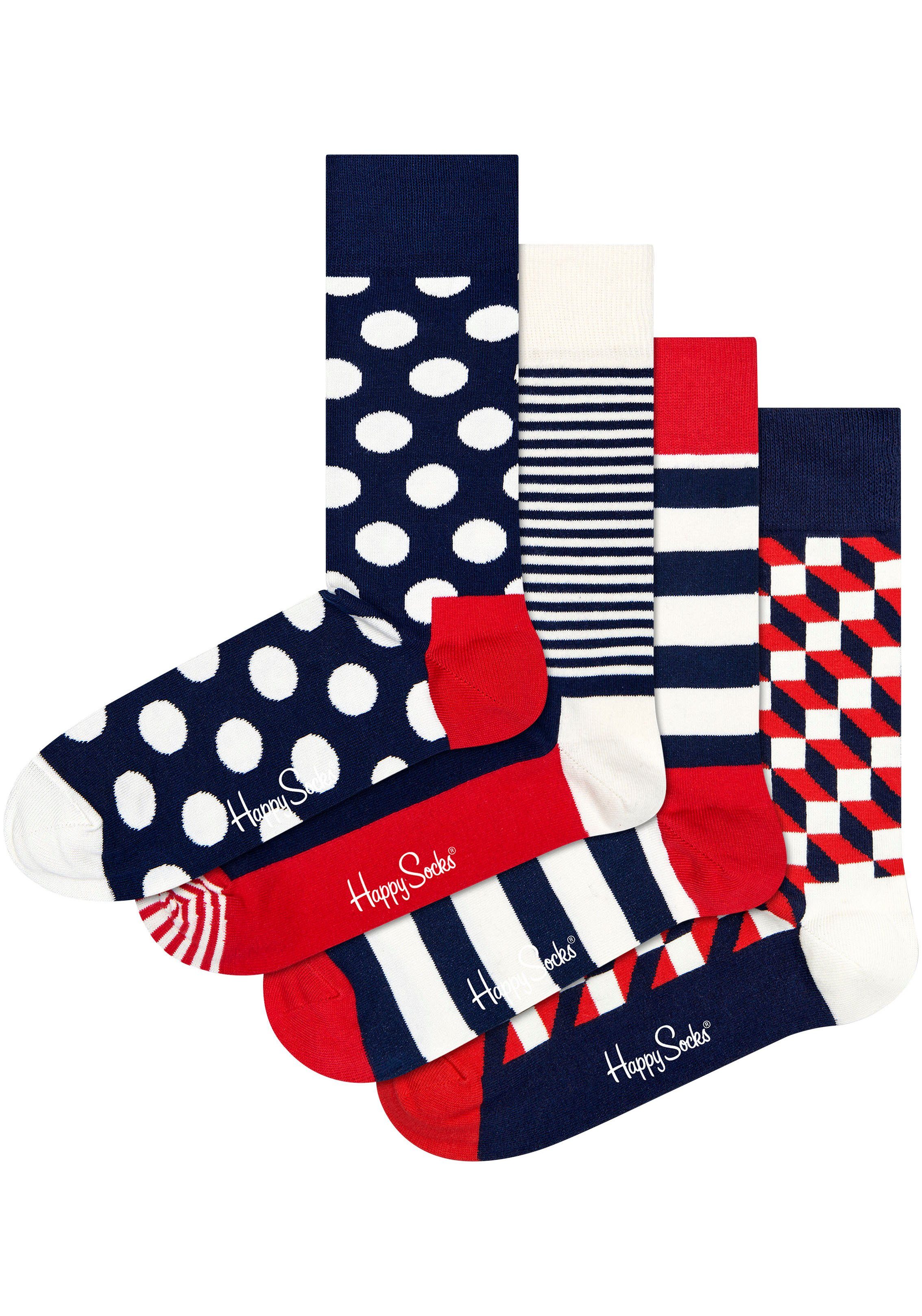 Socken 4-Pack Set Classic Navy Happy Classic Stripes Socks Gift & Navy Dots Socks (Packung, 4-Paar) 2