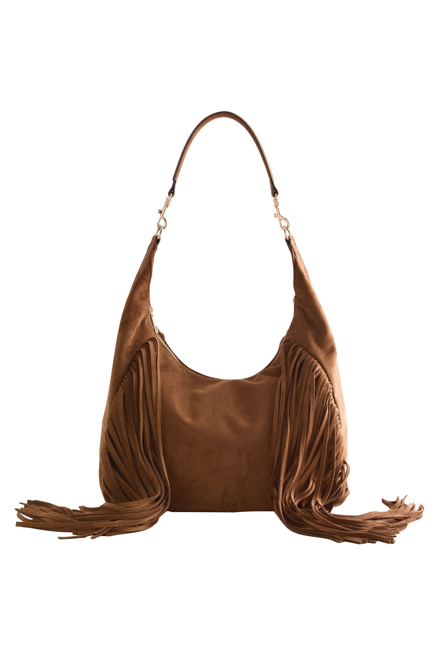 Next Schultertasche Veloursleder-Schultertasche mit Fransen (1-tlg)