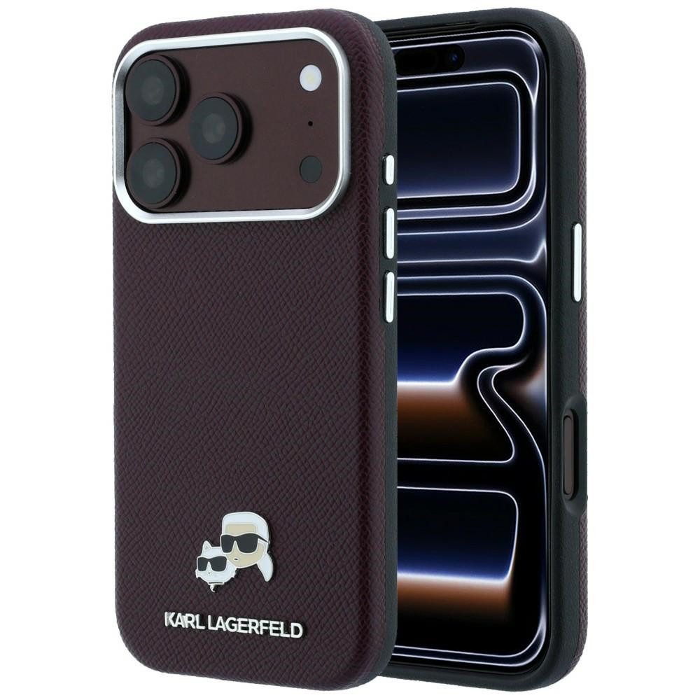 KARL LAGERFELD Handyhülle iPhone 18 Pro Max Kunstleder burgundy MagSafe Kopf Metall 6,9 Zoll, Kantenschutz