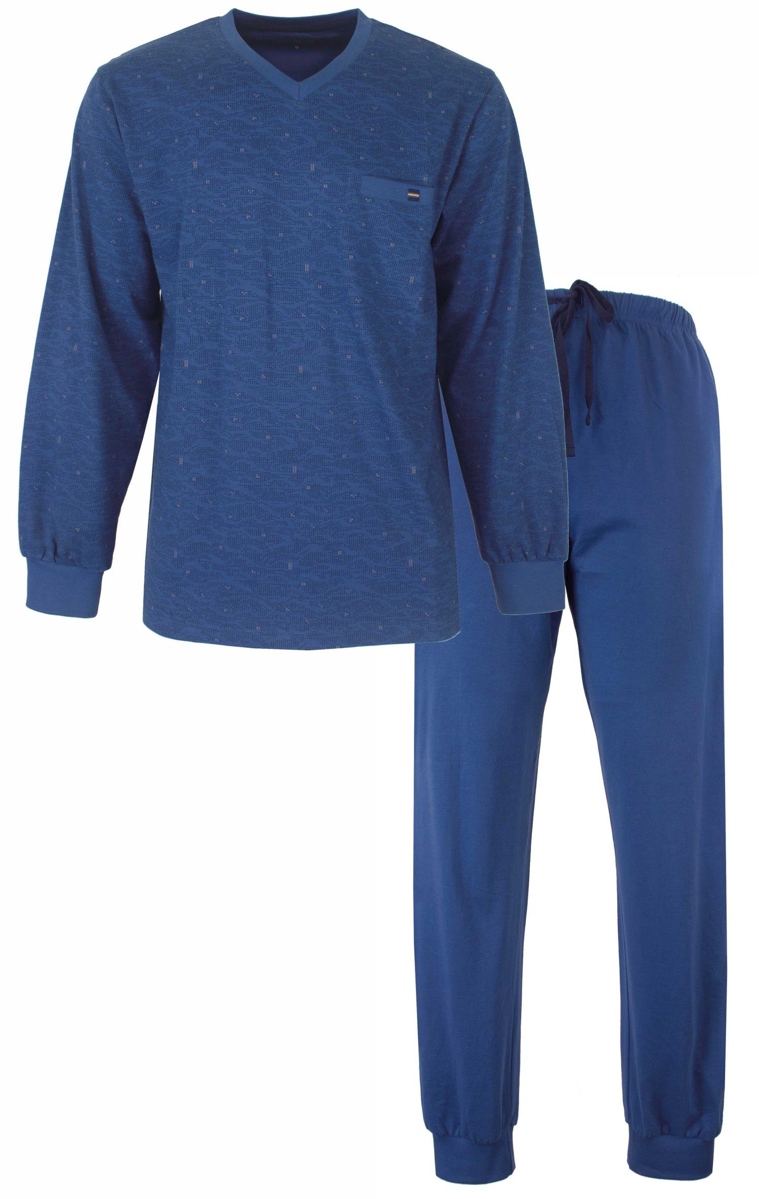 M.E.Q. Schlafanzug Klassischer Herren Pyjama mit Bündchen (2 tlg) Baumwolle