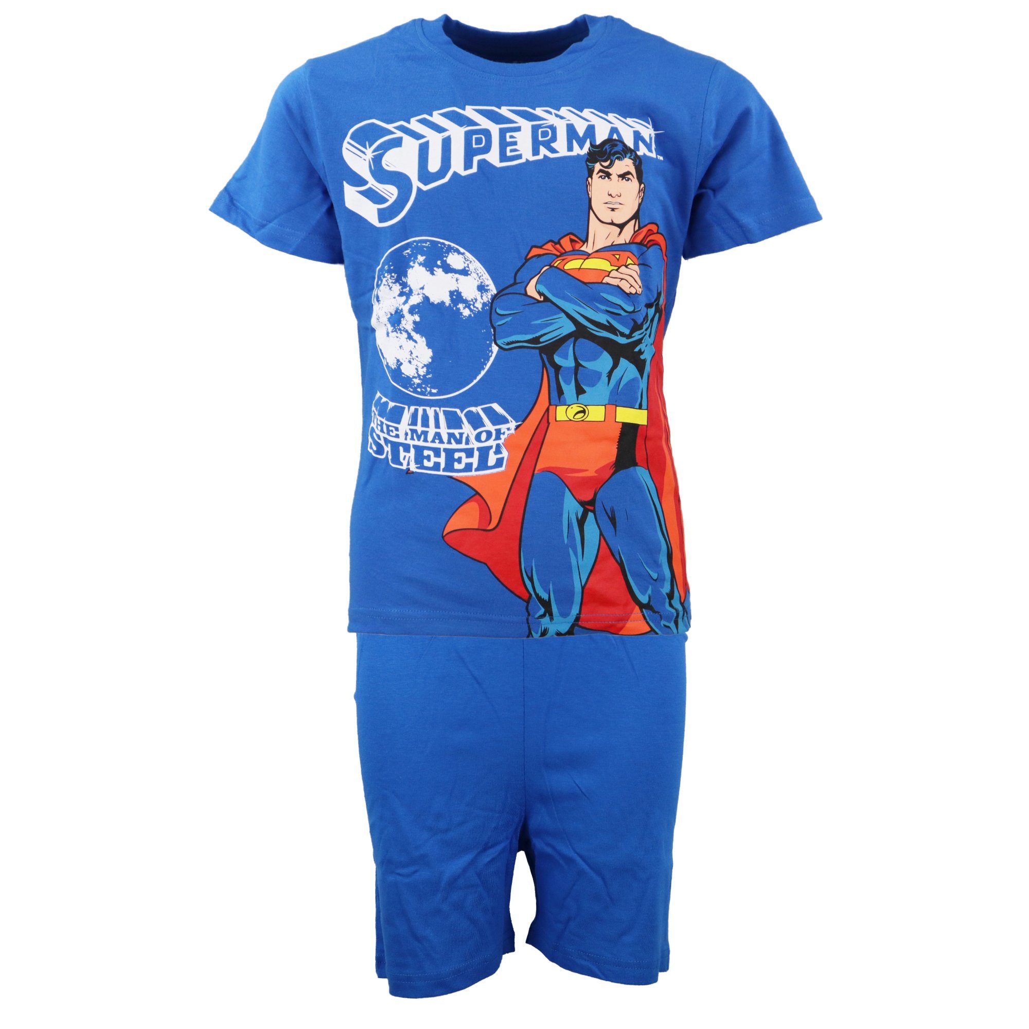 DC Comics Schlafanzug DC Comics Superman Kinder Jugend kurzarm Pyjama Gr. 104 bis 134 Blau