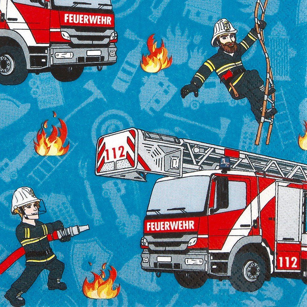 HOME FASHION Papierserviette 20 Servietten Fire Fighter - Feuerwehr im Einsatz 33x33cm, (20 St)