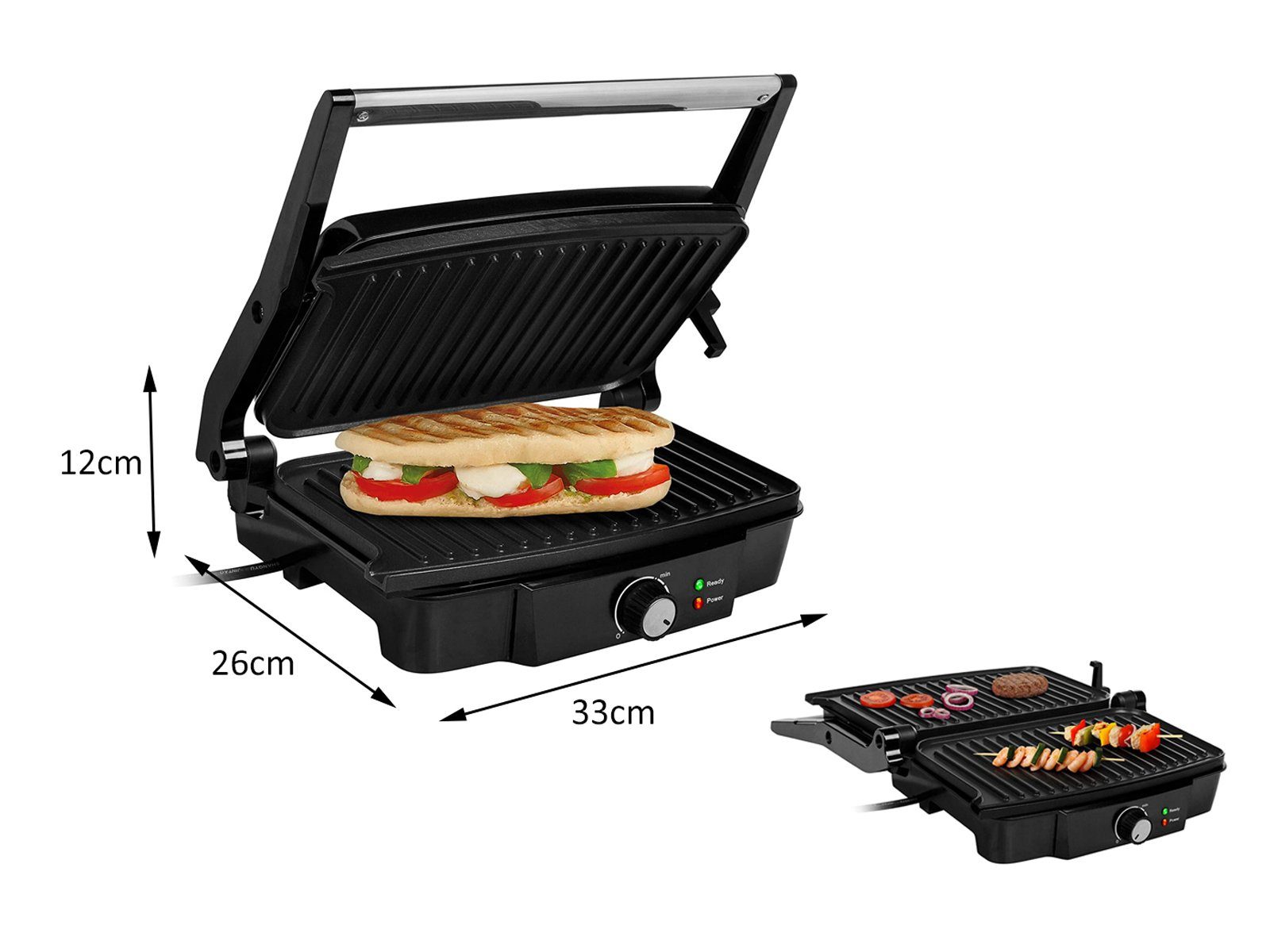 Tristar Kontaktgrill, 1500 W, Elektro Low fat Indoorgrill Panini Multigrill BBC Snackmaker 28x17cm