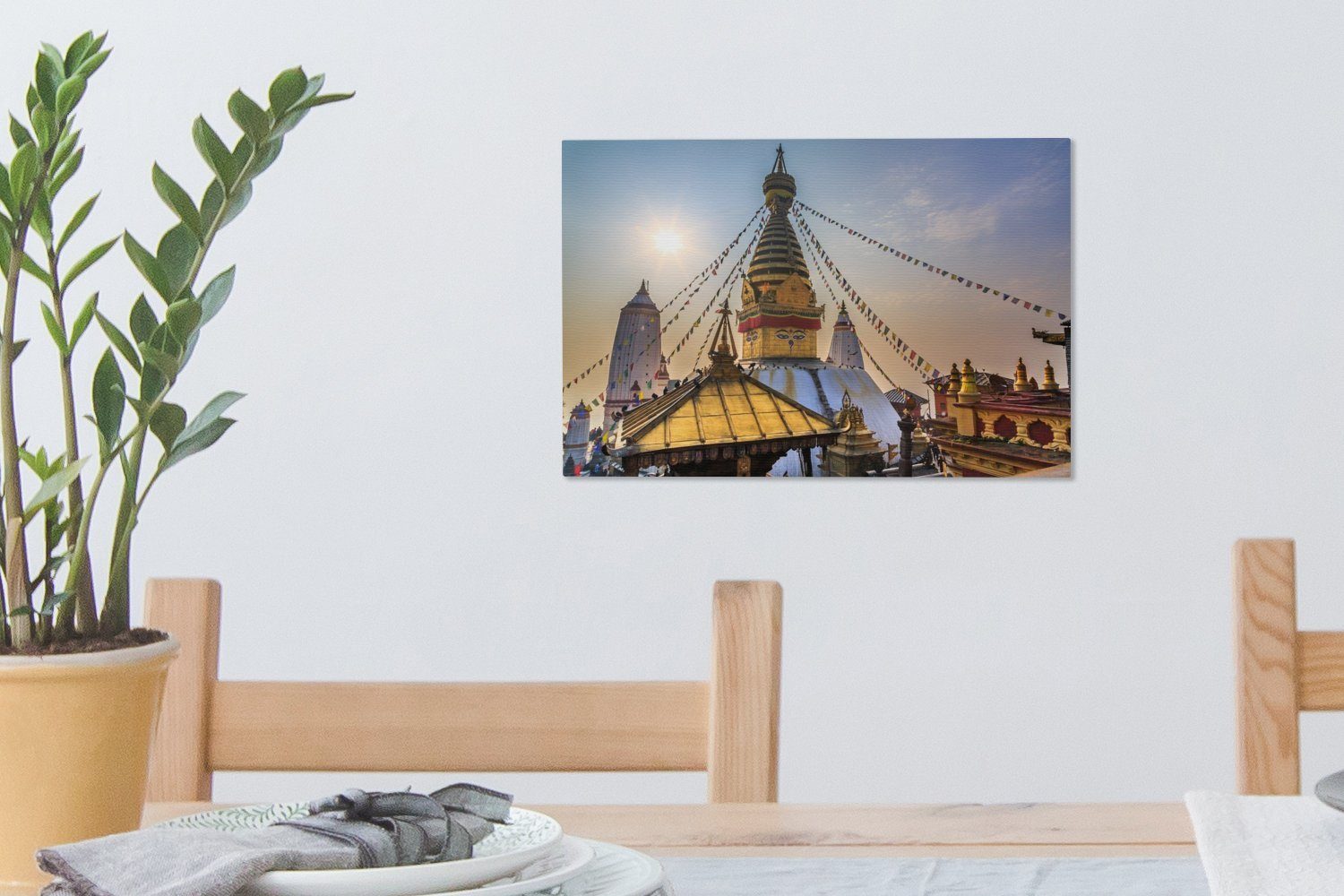 30x20 Leinwandbild Wandbild Swayambhunath-Tempels des Foto Himmel, in (1 Nepal Leinwandbilder, Aufhängefertig, farbigem cm Wanddeko, mit St), OneMillionCanvasses®