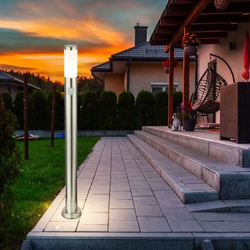 etc-shop LED Außen-Stehlampe, Leuchtmittel inklusive, Warmweiß, Edelstahl Außen Steh Lampe Bewegungsmelder Säulen Garten