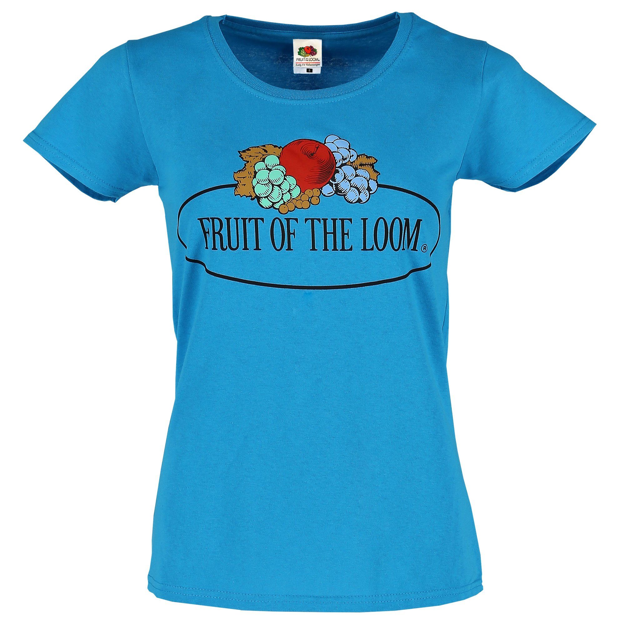 Fruit Loom Fruit Logo Fruit Rundhalsshirt of Loom Loom Damen T-Shirt of of mit the the azurblau the