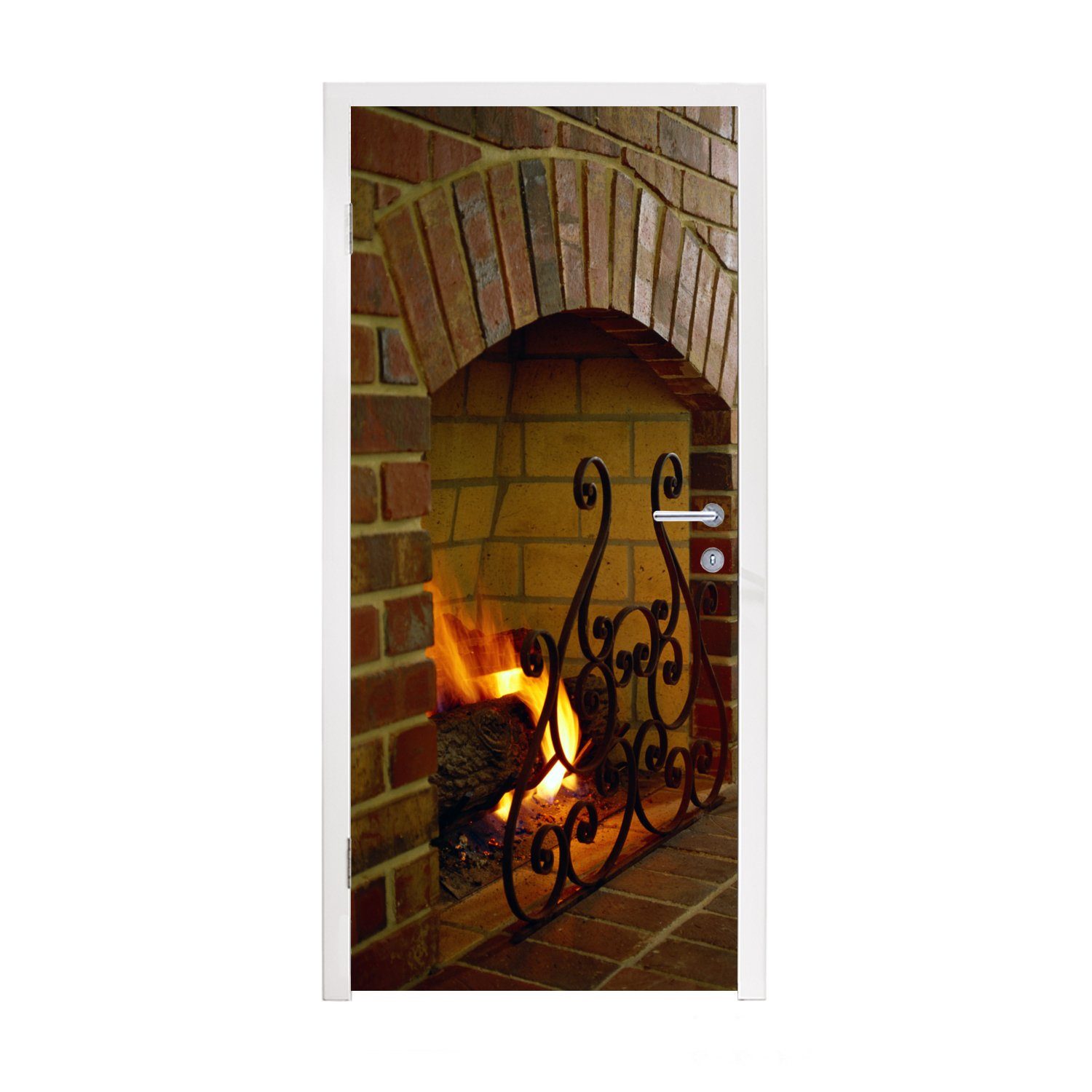 MuchoWow Türtapete Feuer im Kamin, Matt, bedruckt, (1 St), Fototapete für Tür, Türaufkleber, 75x205 cm
