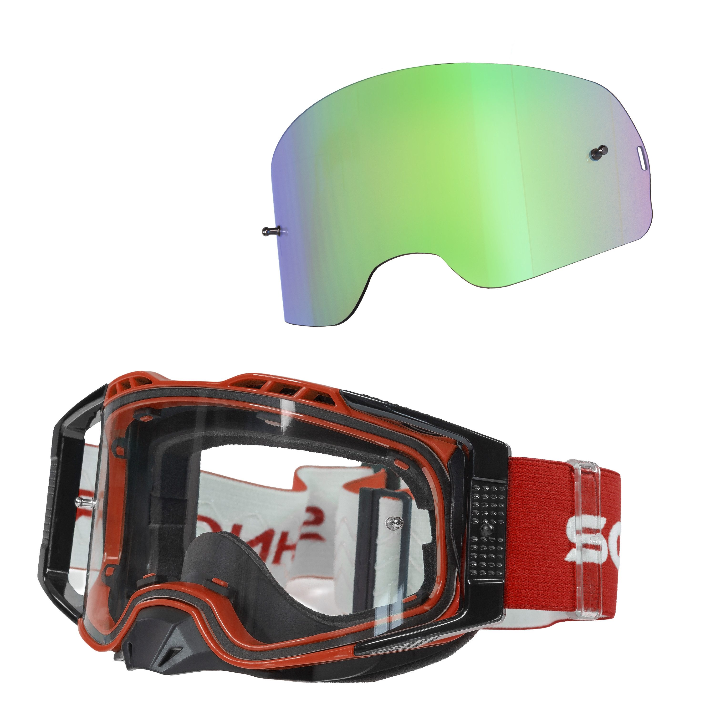 Sportbrille MX Pro Motocross Brille Anti-Fog Tear-Off Roll-Off Wechselglass Grün