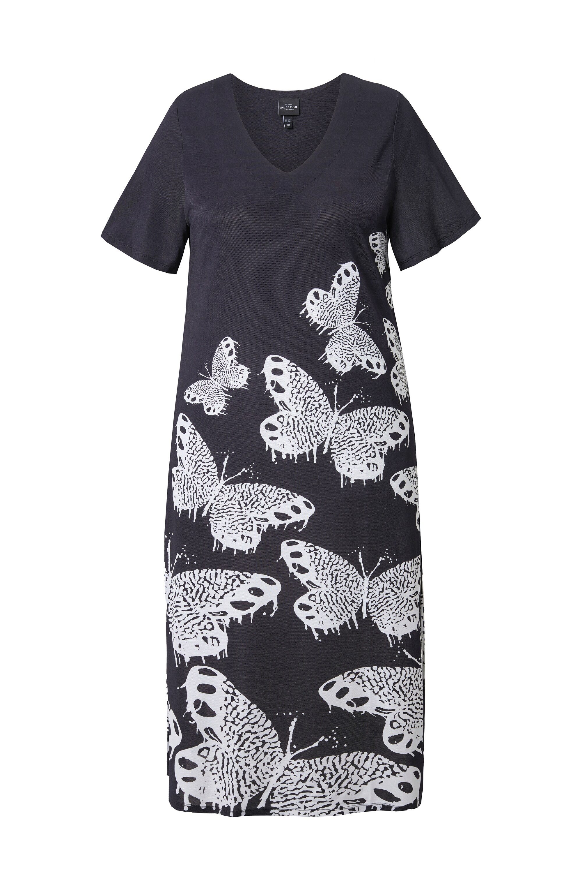 Ulla Popken Jerseykleid Slinky-Midikleid Schmetterlinge V-Ausschnitt günstig online kaufen
