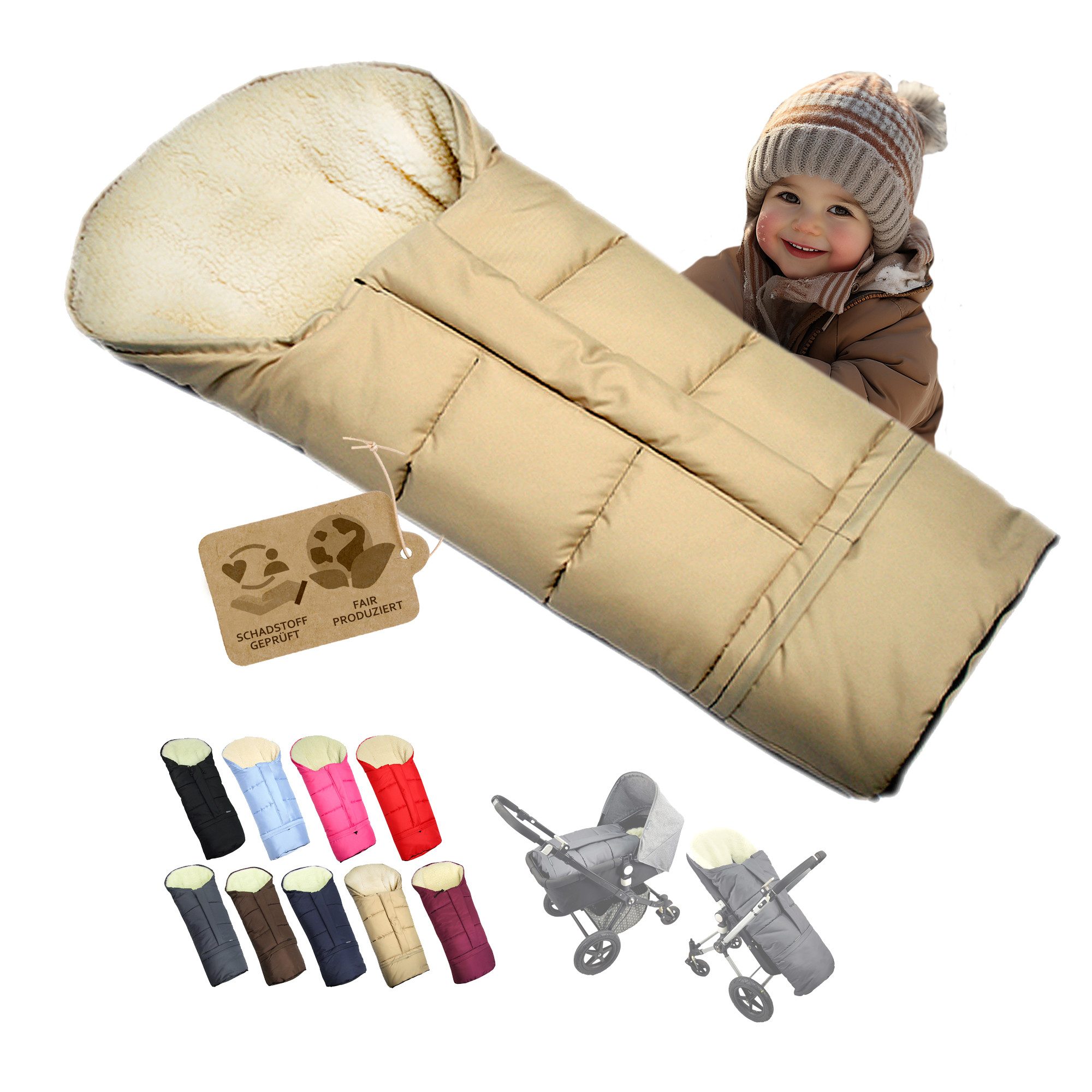 BambiniWelt by Rafael K. Fußsack Winterfußsack Fußsack für Kinderwagen Buggy mumienform Wolle UNI