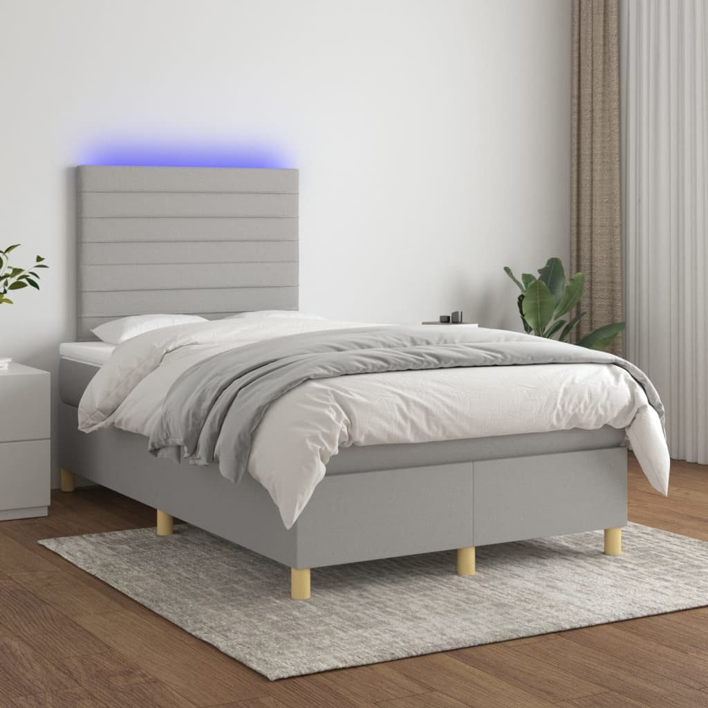 vidaXL Boxspringbett (120 x 200 cm, Streifen Horizontal, Hellgrau), mit LED günstig online kaufen