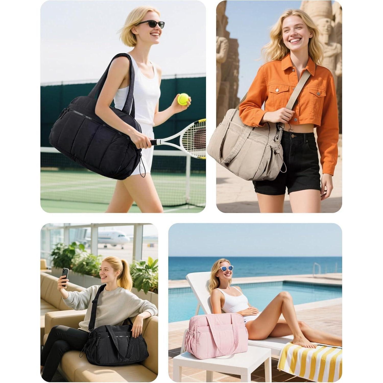 LuxusKollektion Weekender Puffer Reisetasche Damen 24l Weekender Wasserabweisend Schwarz