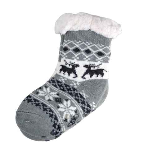 Frostfighter Haussocken Jungen Hüttensocken mit ABS Stoppersohle (1-Paar) Hüttenschuhe, Wolkenfutter, dicke sehr warme gefütterte Socken