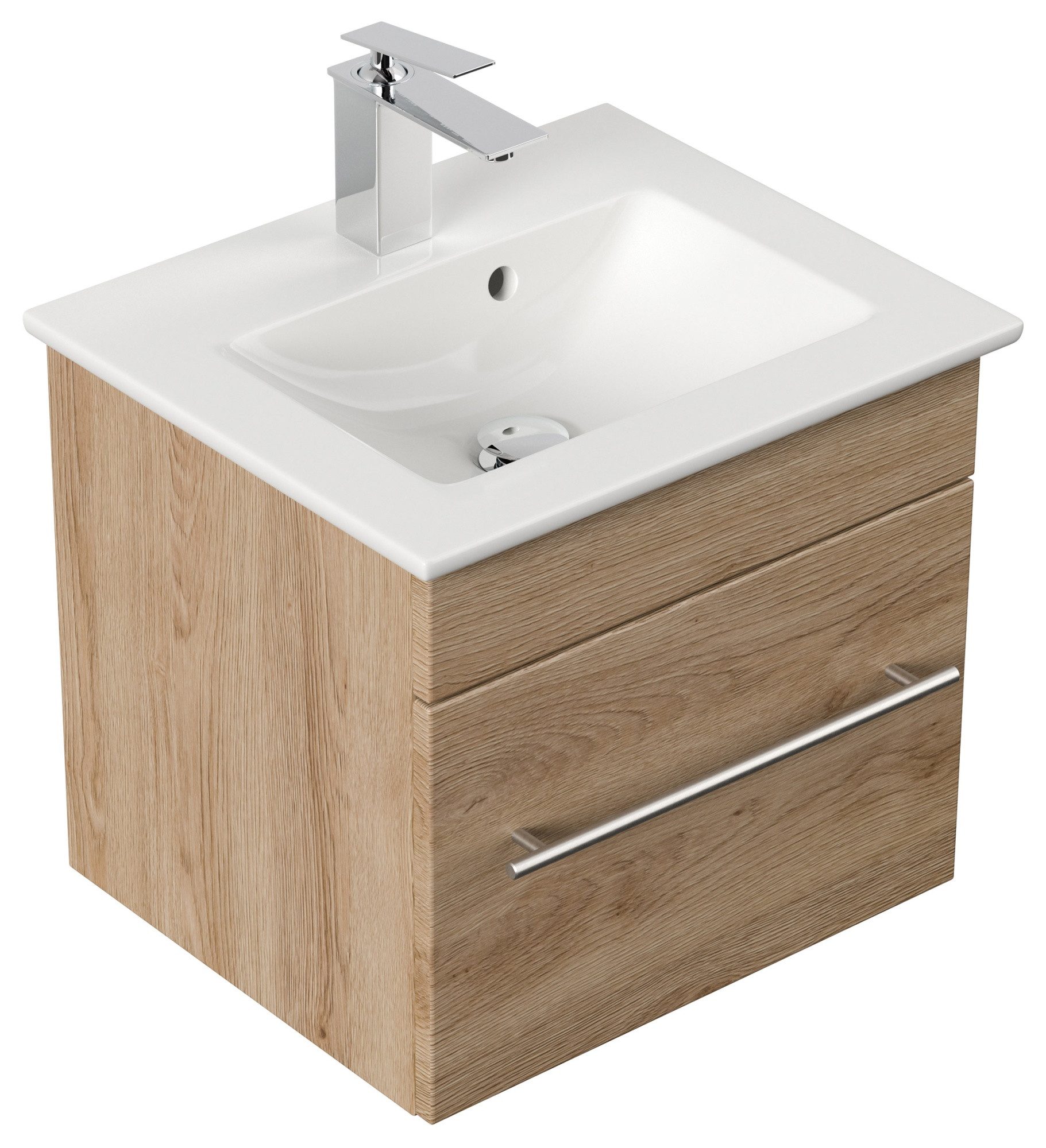 Magnolia Home Doppelwaschtisch Badmöbel mit Villeroy & Boch Venticello Waschbecken 50 cm eiche hell