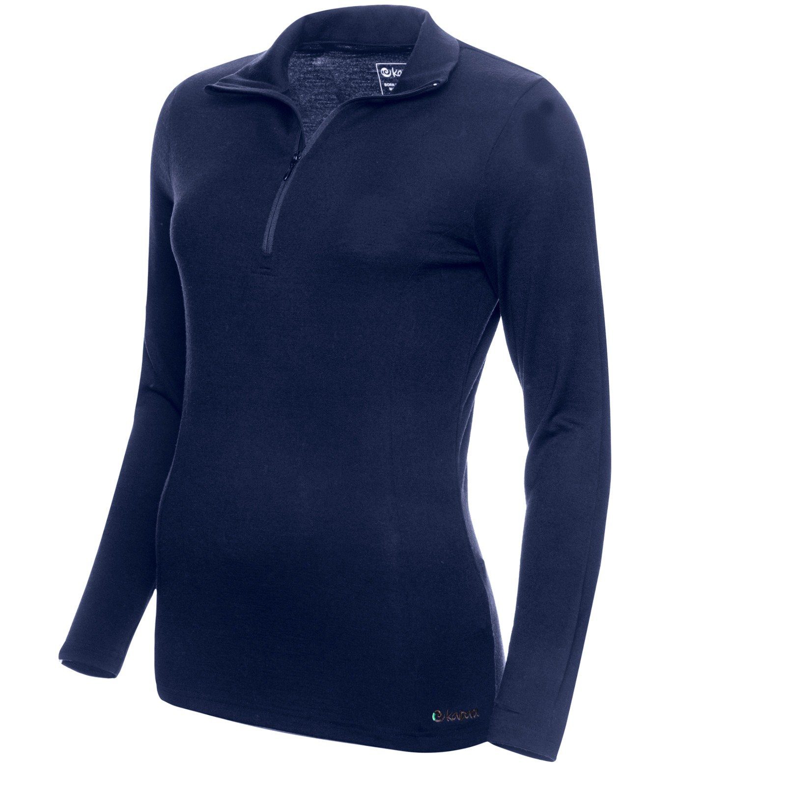 aus Kaipara in reiner Merinowolle Damen Sportswear - Funktionsshirt Merino Germany Slimfit Zip-Neck Merino 200 Blau (1-tlg) Made