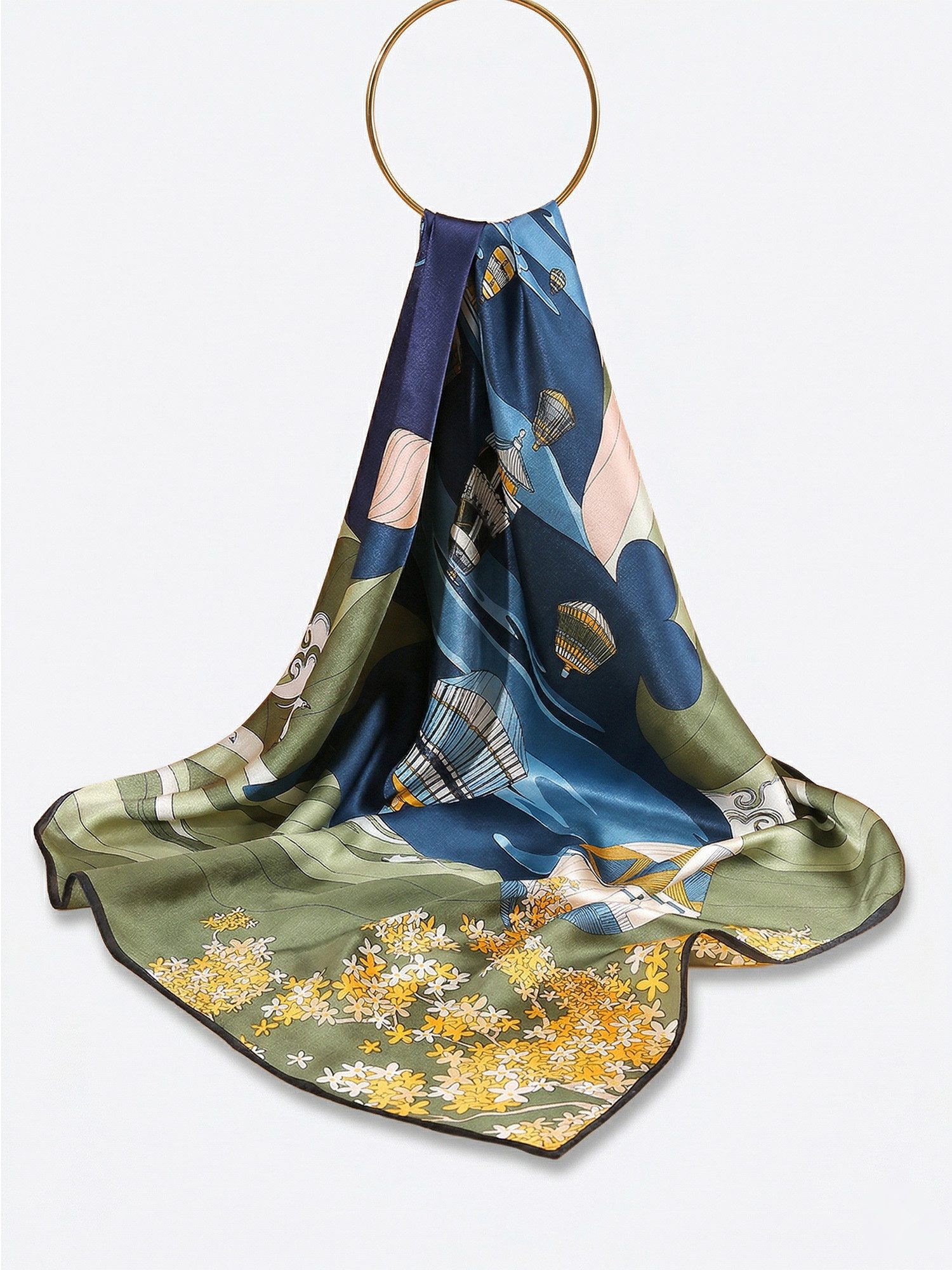 Vivi Idee Seidenschal 100% Maulbeerseide Seidenschal Seeland, Quadratisches 88x88 cm, bedrucktes Seidenschal