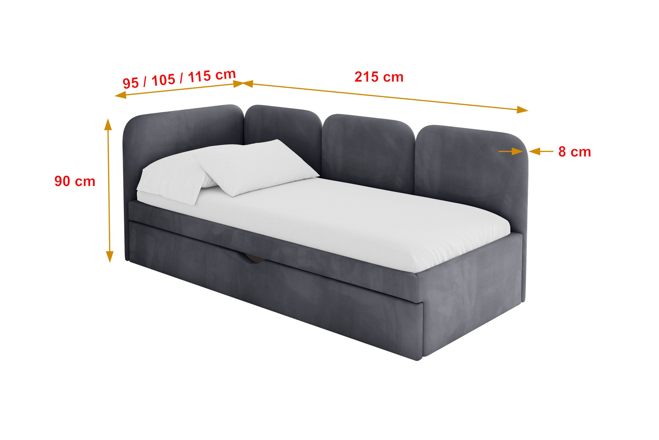 ALTDECOR Jugendbett ALVY (Jugendbett mit Bettkasten und Lattenrost, Polsterbett ohne Matratze), Einzelbett mit Stauraum, Bett mit Kopfteil – Bild 4 von 5