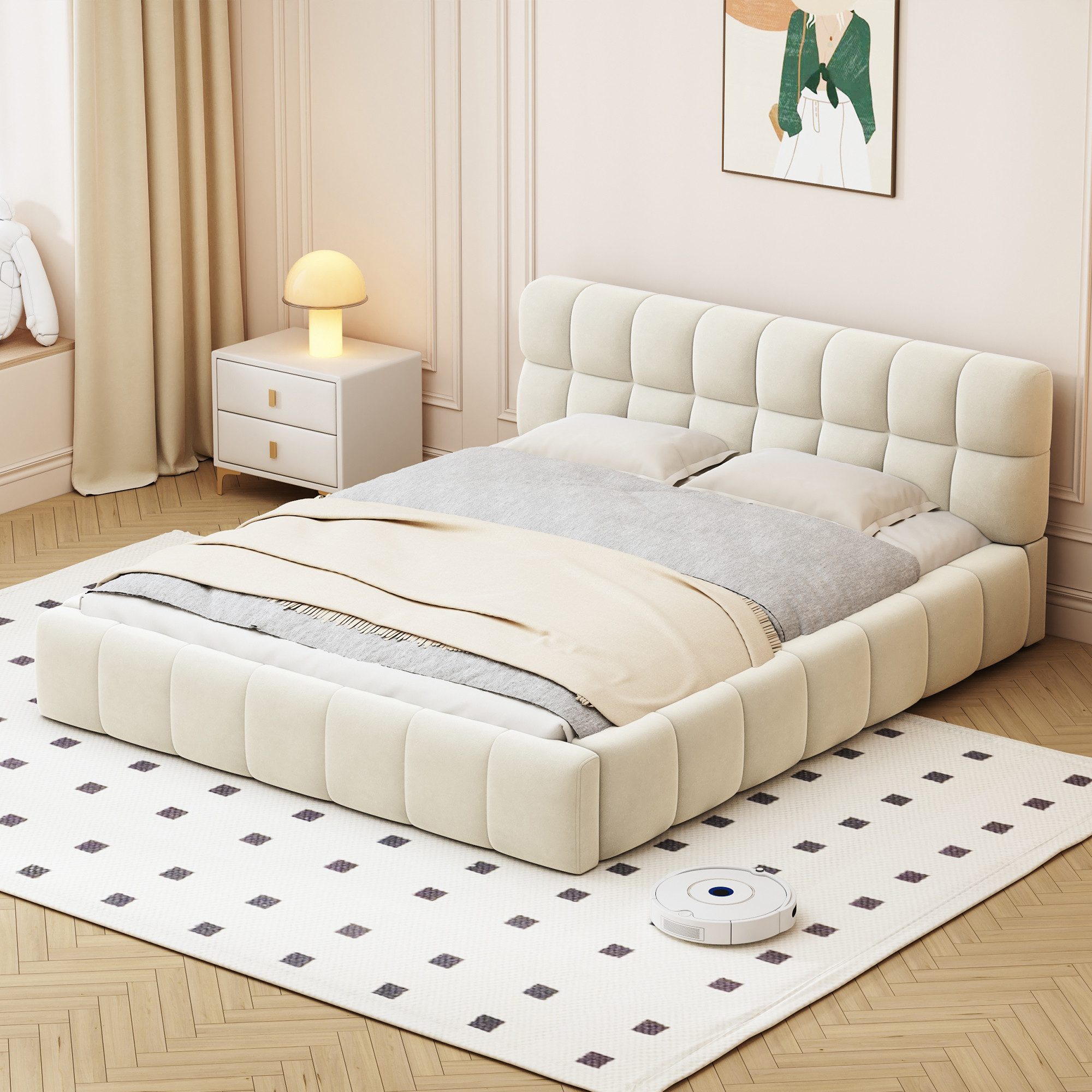 REDOM Polsterbett Doppelbett Flachbett mit Polsterumrandung, günstig online kaufen