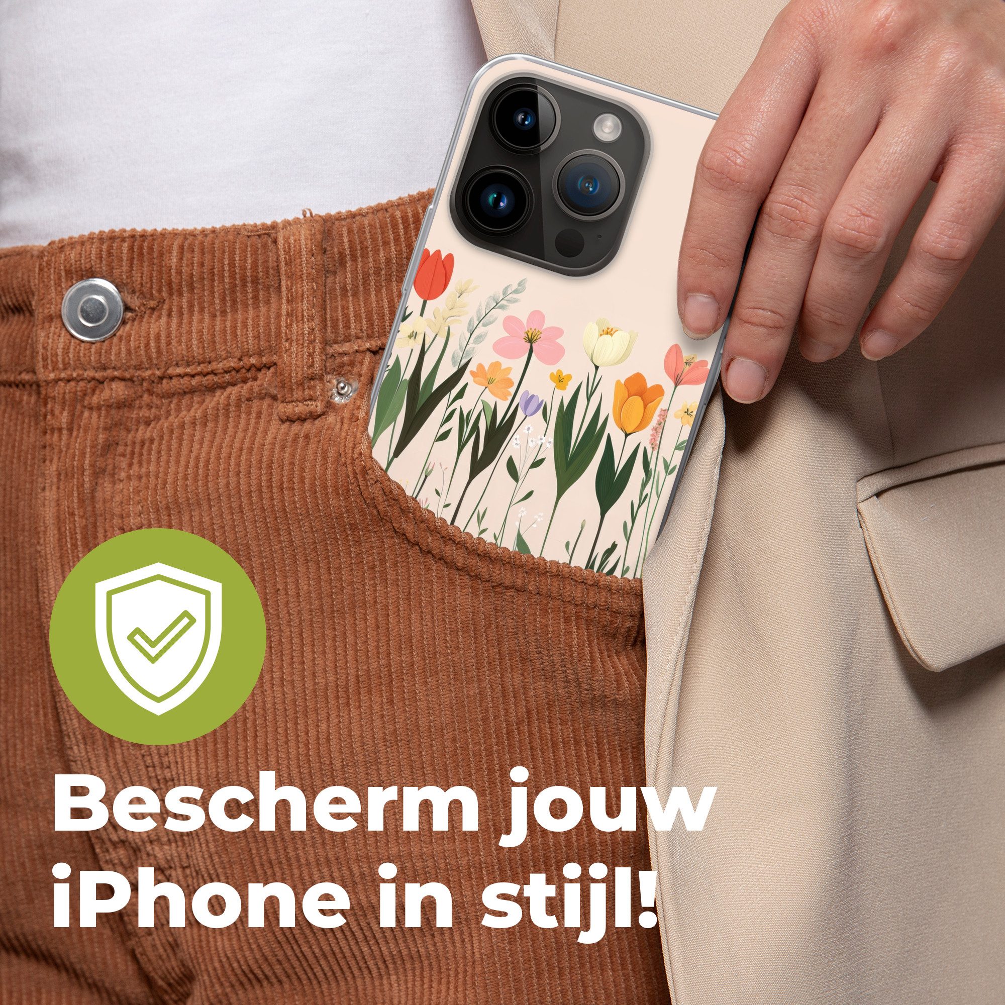 MuchoWow Handyhülle für Apple iPhone 14 Pro Pastelltöne - Blumen - Illustration, Smartphone-Bumper, Print, Handy Schutzhülle Dünn