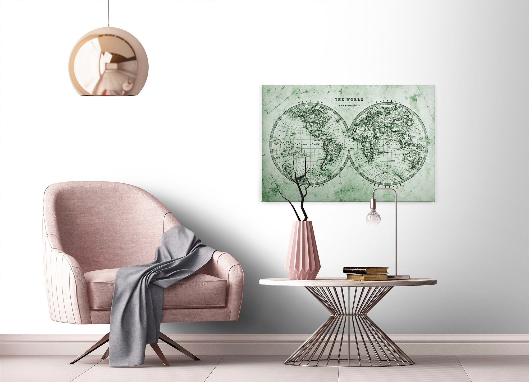 Hemispheres, A.S. St), Weltkarte grün Atlas Antik (1 Keilrahmen Bild Création Leinwandbild Vintage Weltkarte