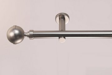 Gardinenstange Kugel in Edelstahl-optik, Deco-Raum, Ø 25 mm, 1-läufig, Wunschmaßlänge, kürzbar, Bohren, verschraubt, Metall, Komplett-Set mit Montagematerial