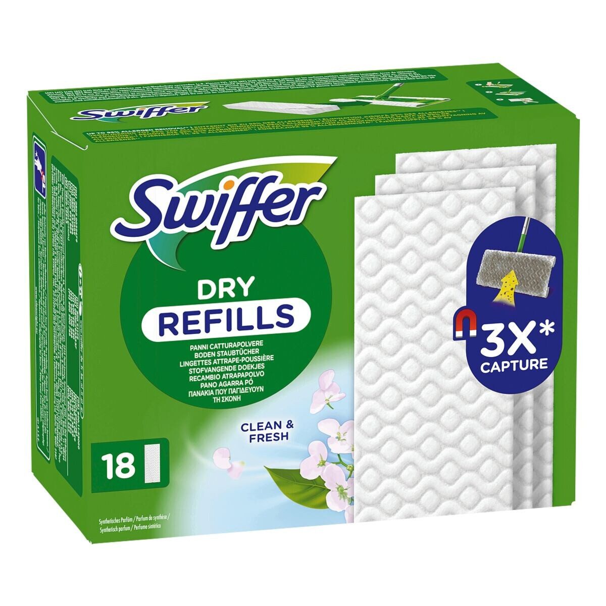 Swiffer DRY CLEAN & FRESH Reinigungstücher (18er Pack trockene Bodentücher mit Duft)