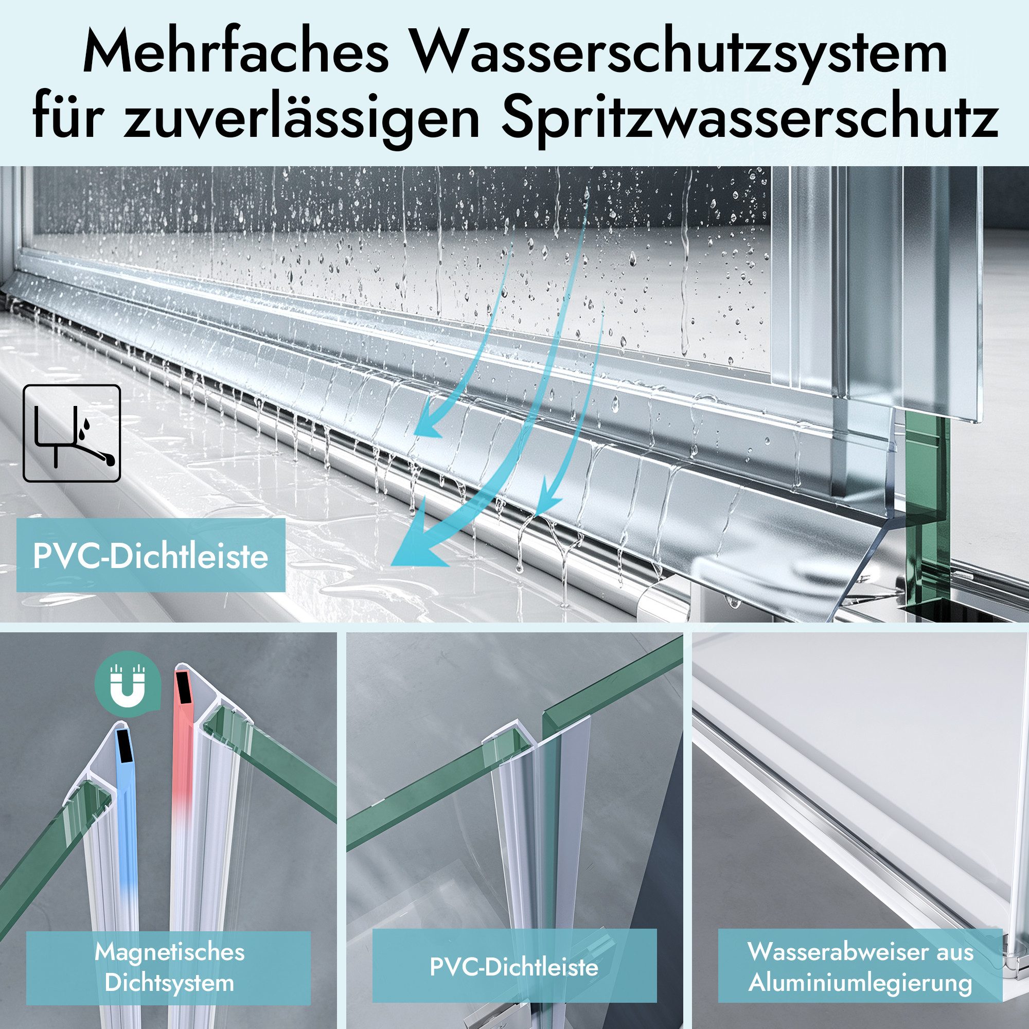 doporro Eckdusche Duschkabine Duschabtrennung ESG-Glas mit NANO H:190cm Ravenna05, BxT: 80x70 cm, ebenerdiger Einbau möglich – Bild 5 von 5
