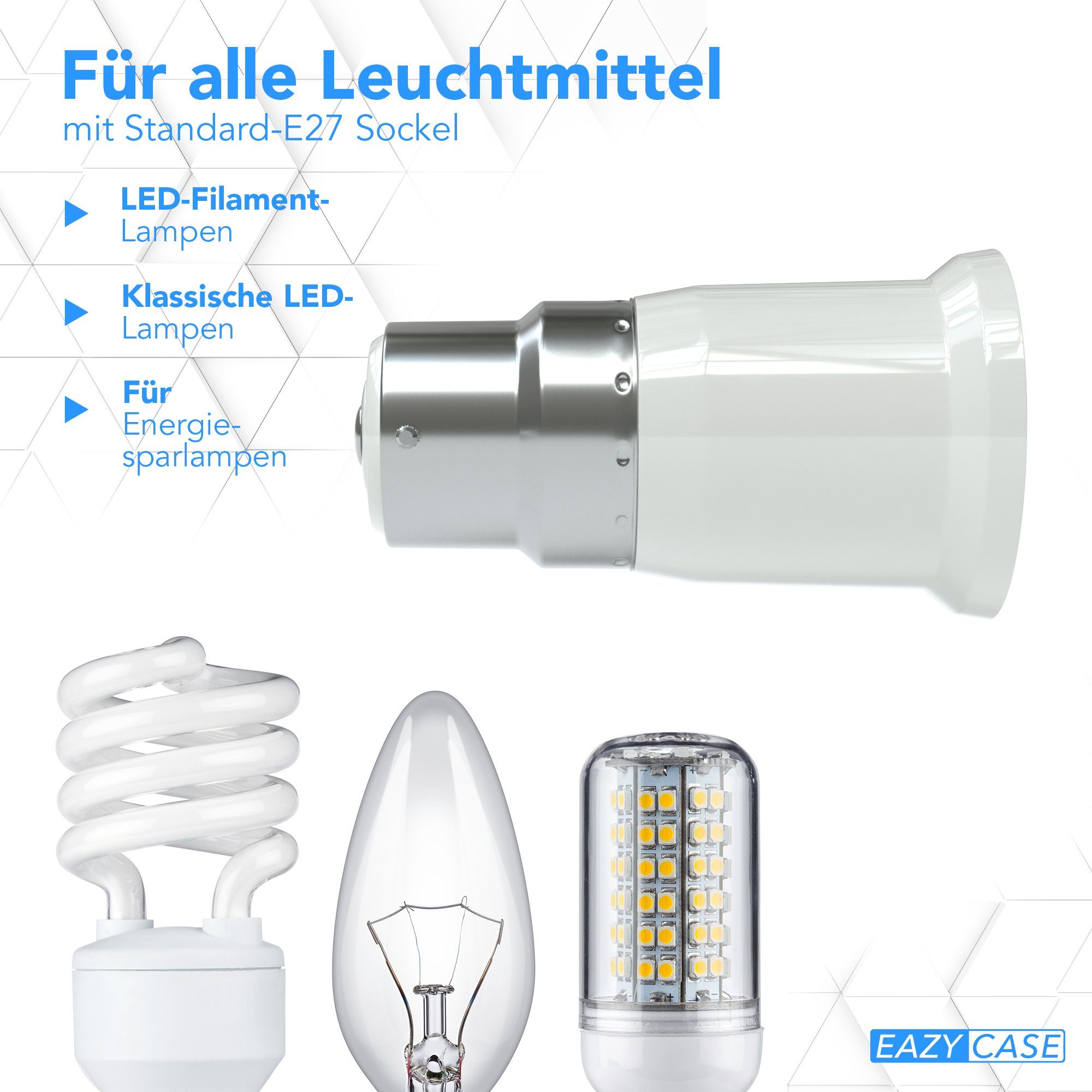 CASE Lampensockel Energiesparlampen Lampenadapter Lampenfassung (Spar-Set, 4-St), B22 LED zu Adapter E27, auf EAZY Lampen Halogen B22 E27