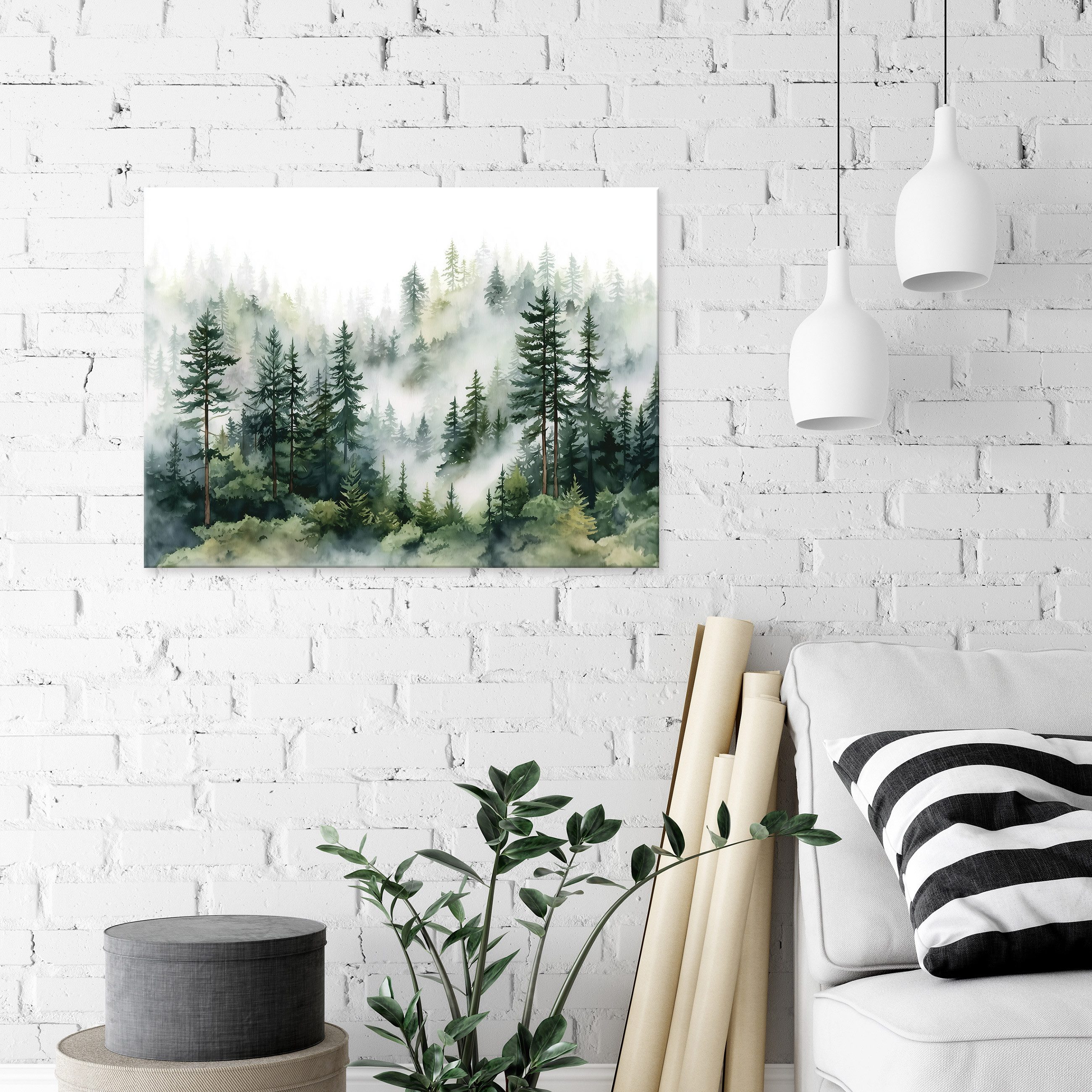 Wallarena Leinwandbild Wald Nebel Natur Grün Modern Wandbilder Wand Deko XX günstig online kaufen
