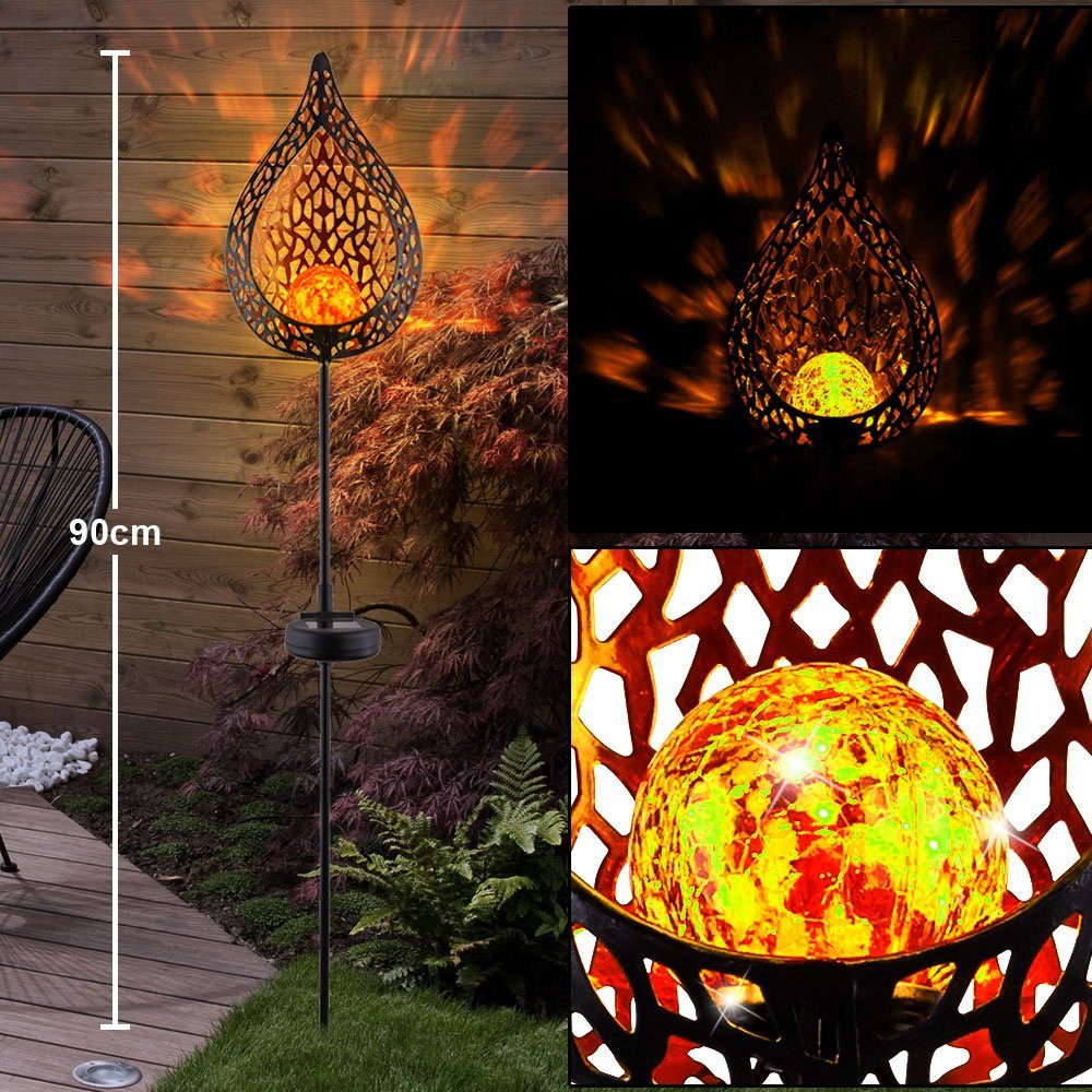 etc-shop LED Solarleuchte, verbaut, LED-Leuchtmittel Solarleuchte Stecklampe Solar fest Außen Warmweiß, LED Flammeneffekt